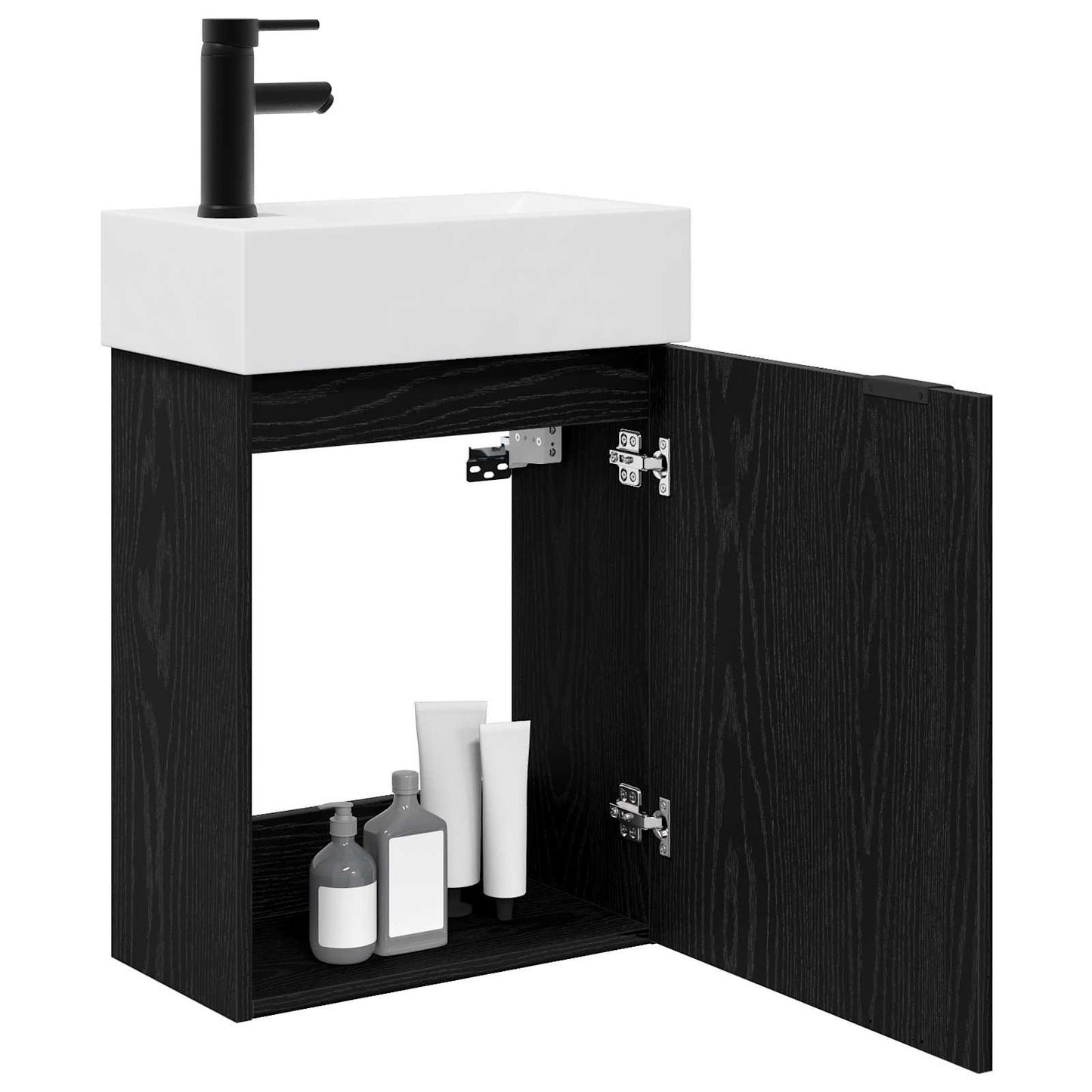 Bathroom Vanity Unit with Tap Black Oak 45.5 x 22.5 x 84 cm