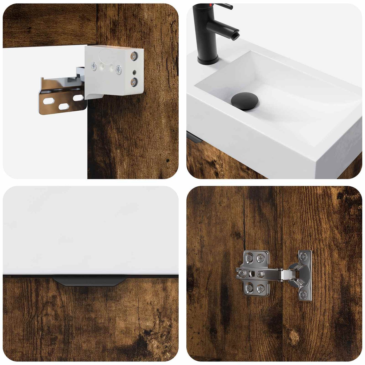 Bathroom Vanity Unit with Tap Smoked Oak 45.5 x 22.5 x 84 cm