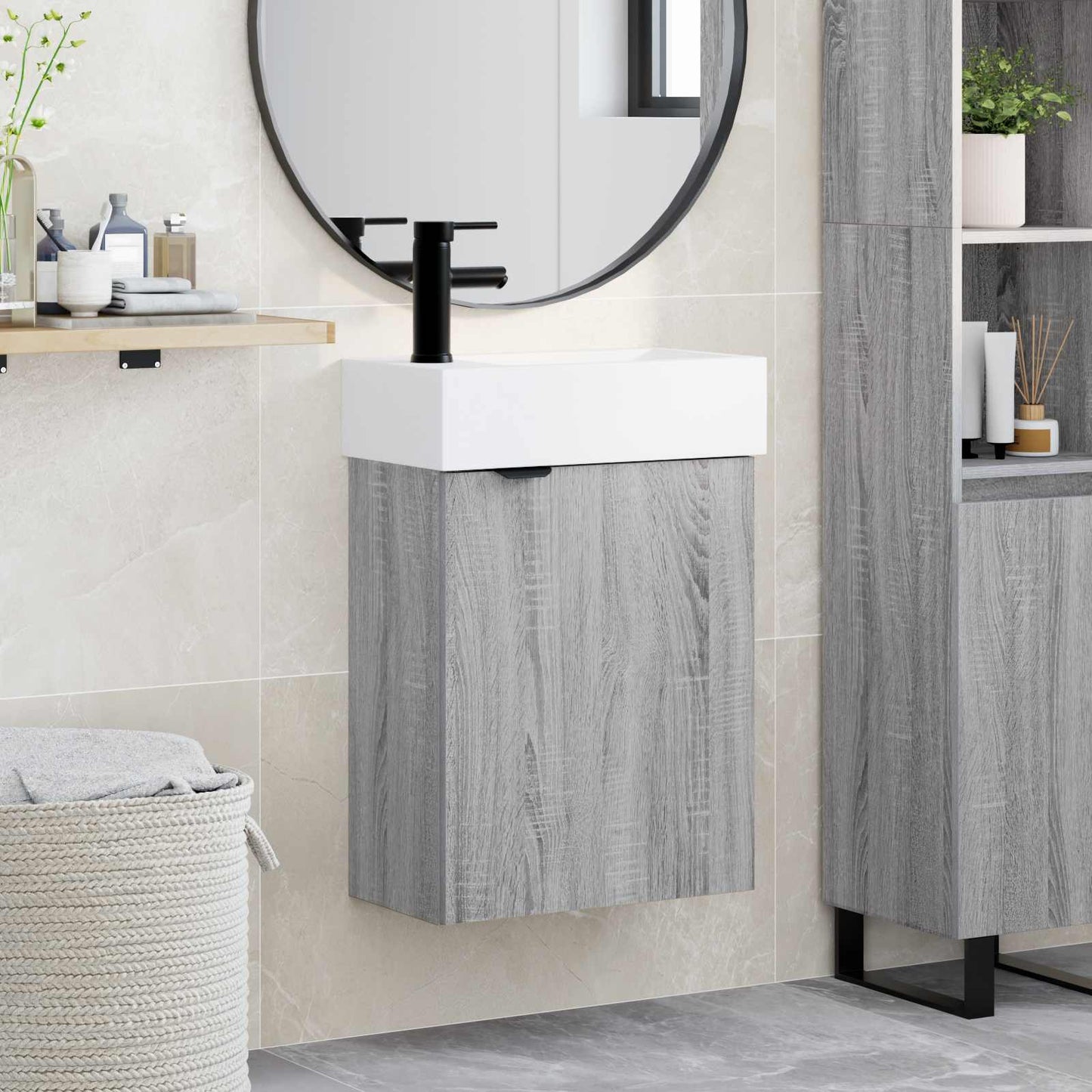 Bathroom Vanity Unit with Tap Grey Sonoma 45.5 x 22.5 x 84 cm