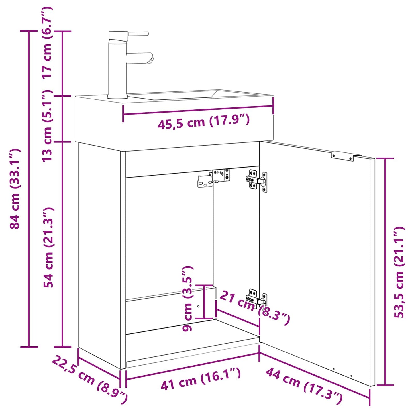 Bathroom Vanity Unit with Tap Grey Sonoma 45.5 x 22.5 x 84 cm