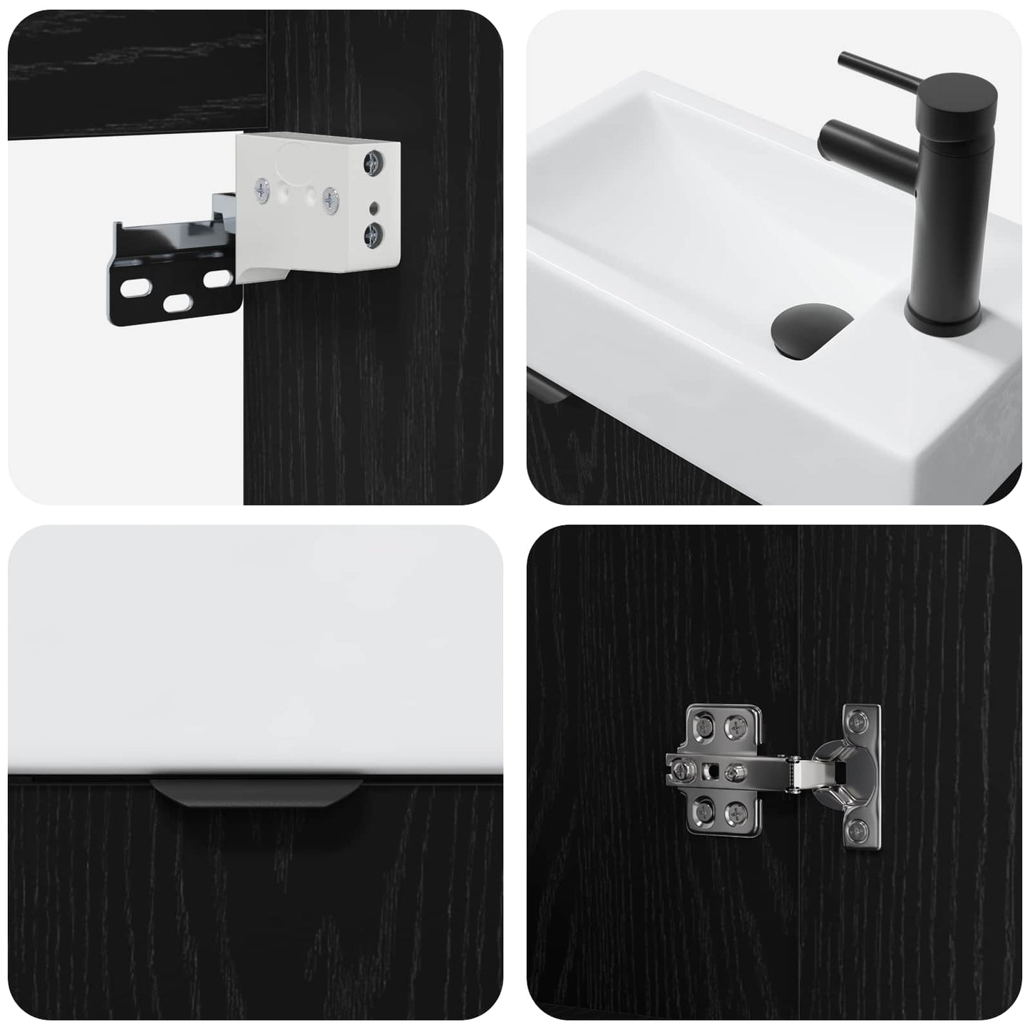 Bathroom Vanity Unit with Tap Black Oak 45.5 x 22.5 x 84 cm