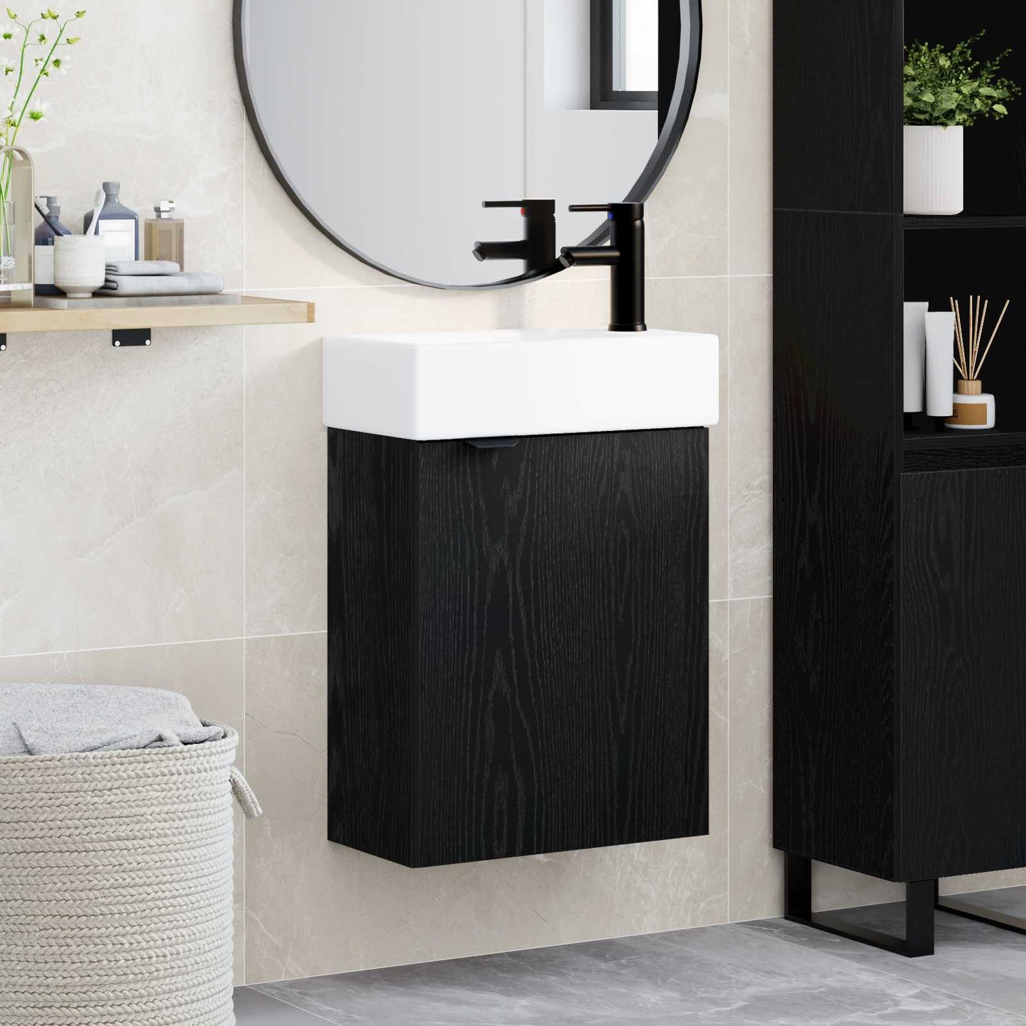 Bathroom Vanity Unit with Tap Black Oak 45.5 x 22.5 x 84 cm