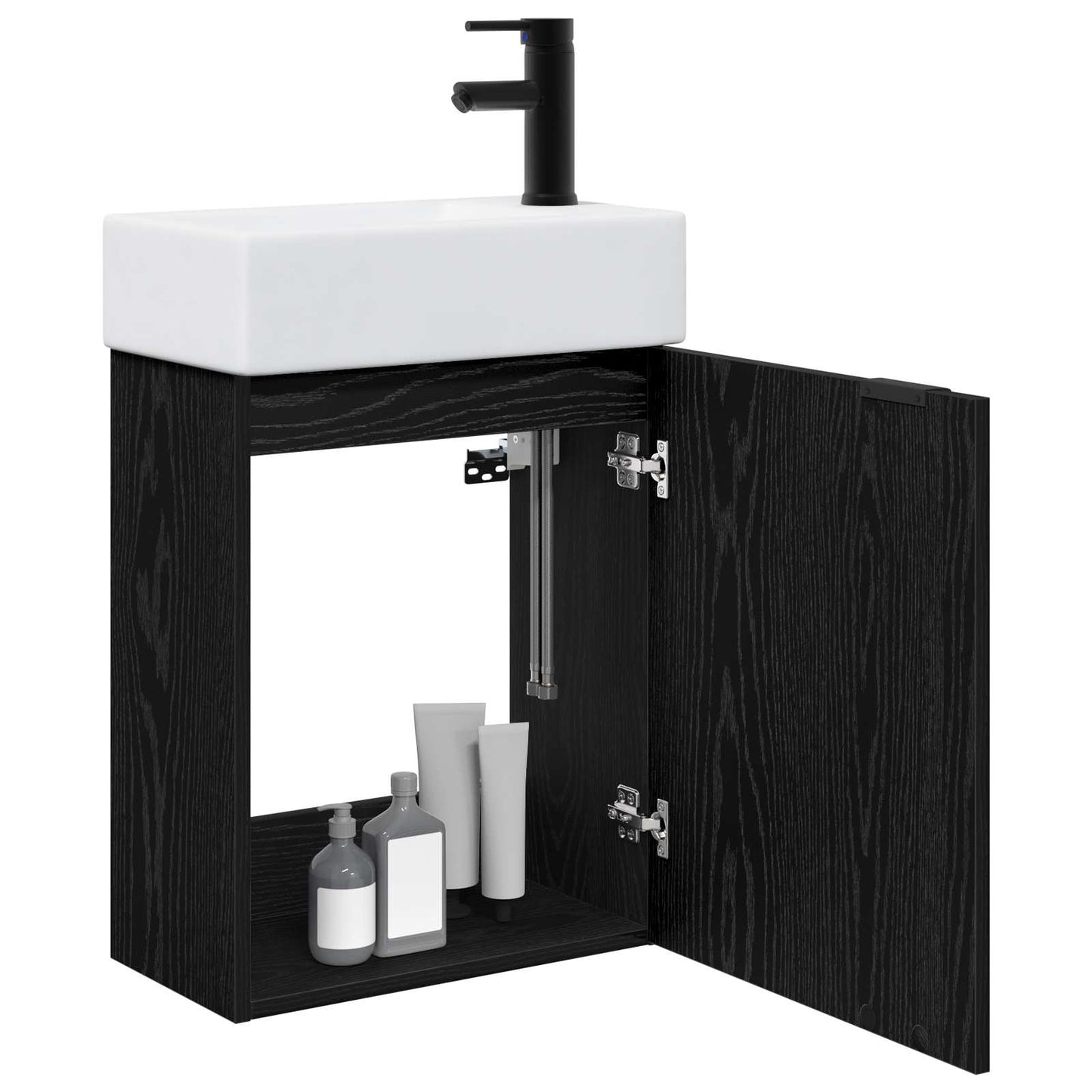 Bathroom Vanity Unit with Tap Black Oak 45.5 x 22.5 x 84 cm