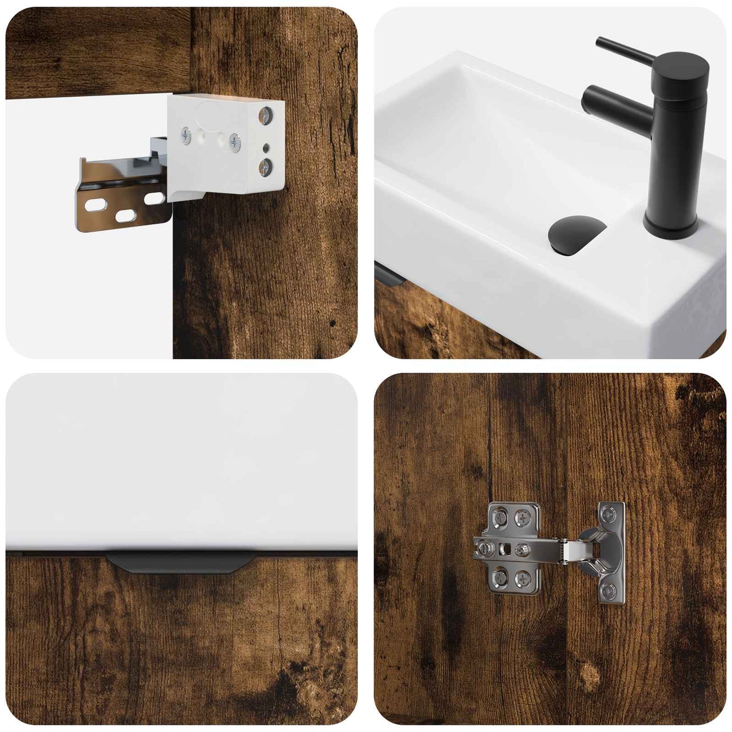 Bathroom Vanity Unit with Tap Smoked Oak 45.5 x 22.5 x 84 cm