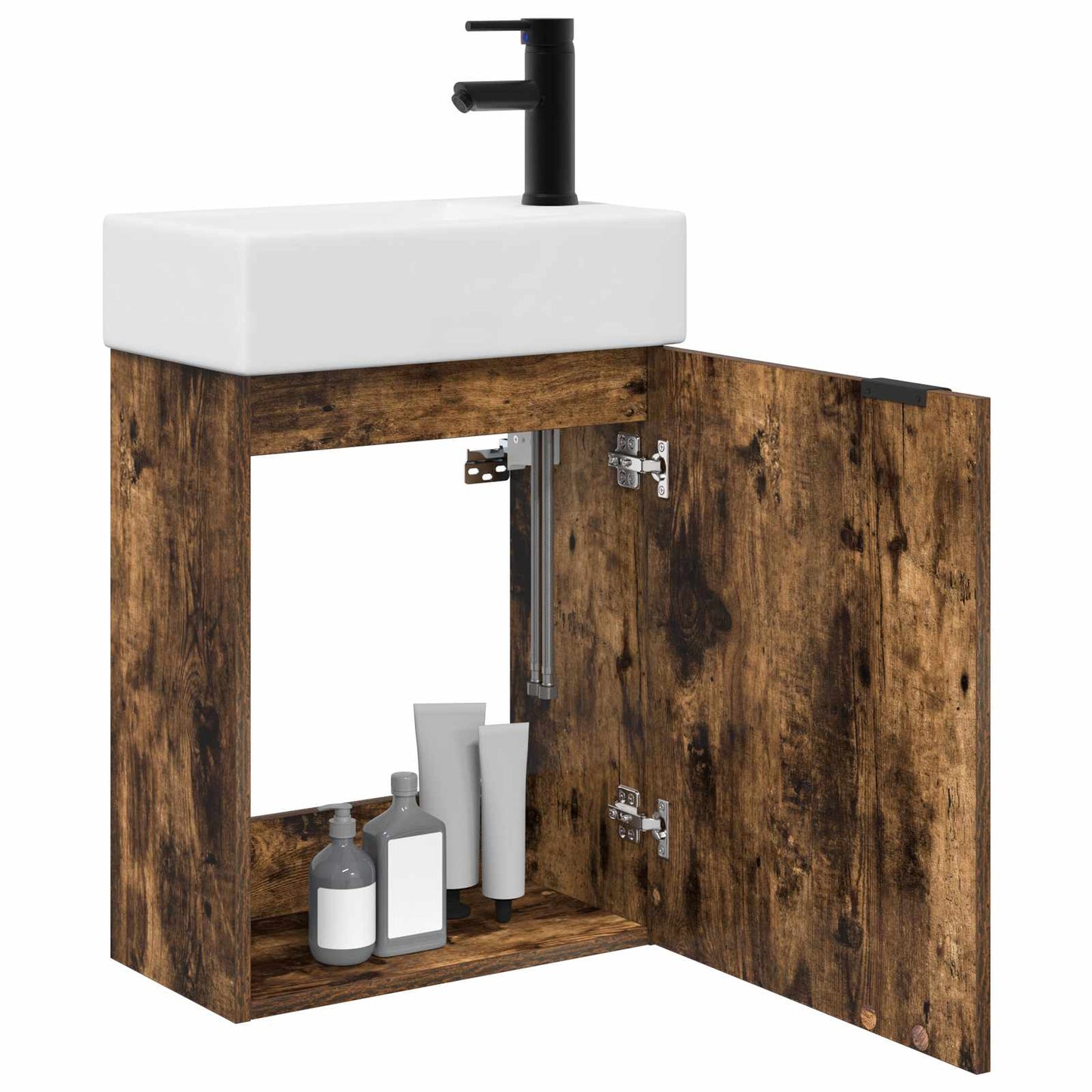 Bathroom Vanity Unit with Tap Smoked Oak 45.5 x 22.5 x 84 cm