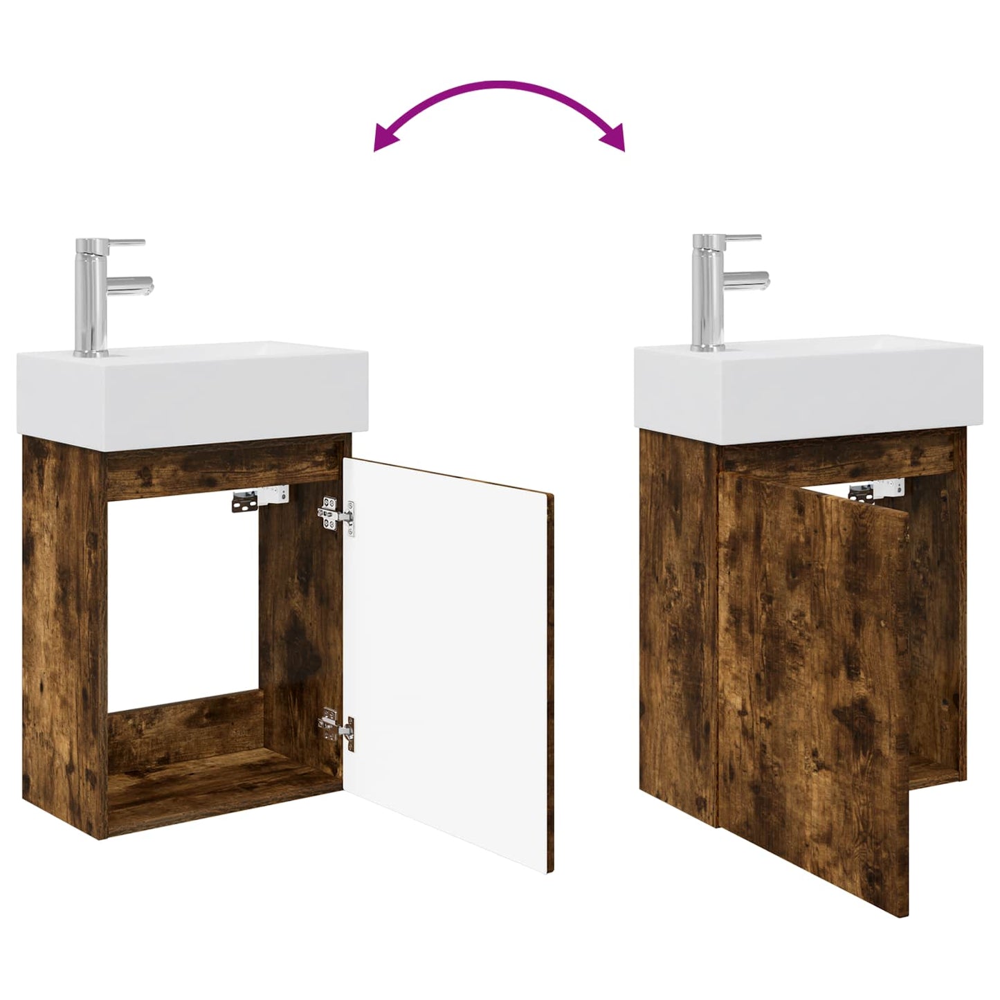 Bathroom Vanity Unit with Tap Smoked Oak 45.5 x 22.5 x 84 cm