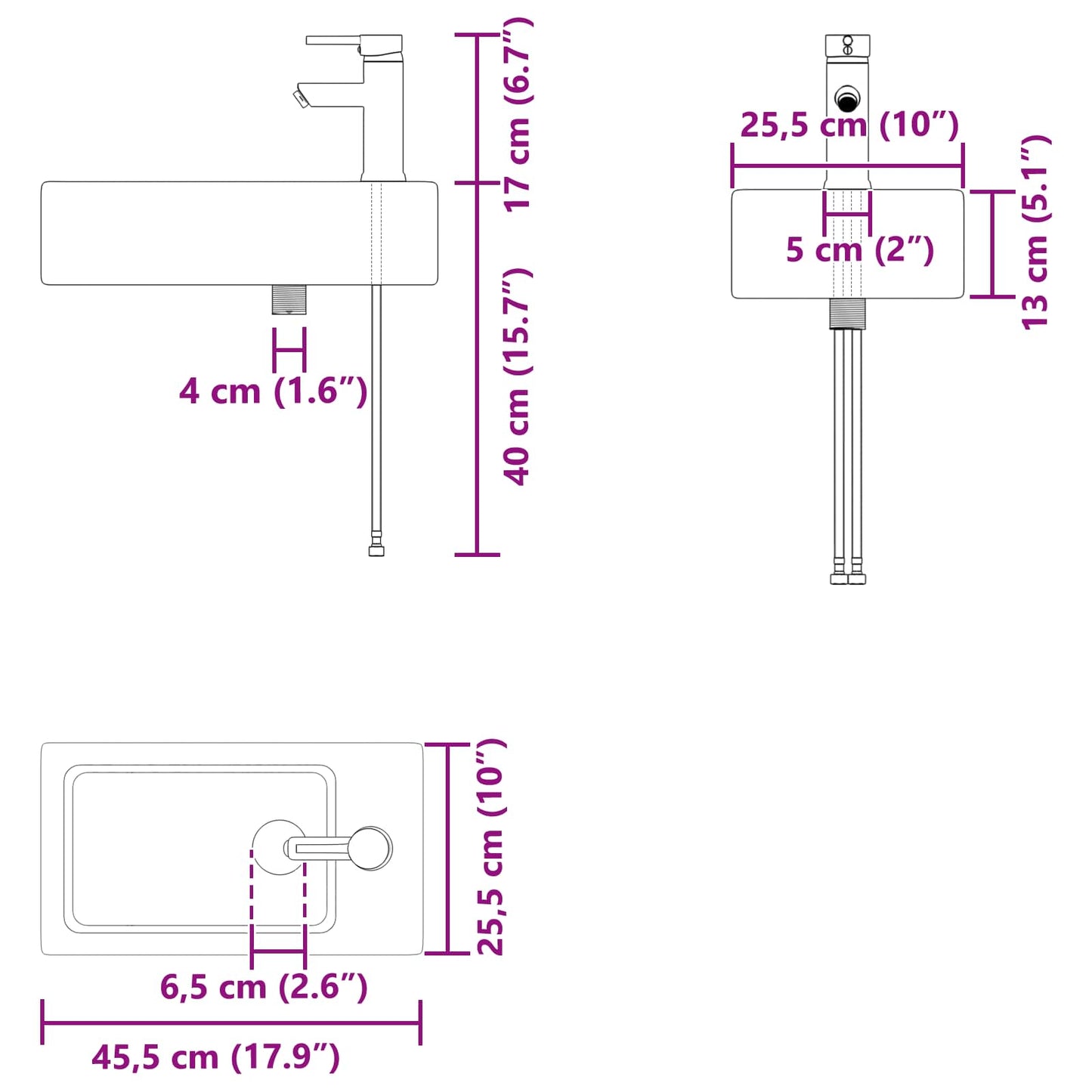 Bathroom Vanity Unit with Tap White 45.5 x 22.5 x 84 cm