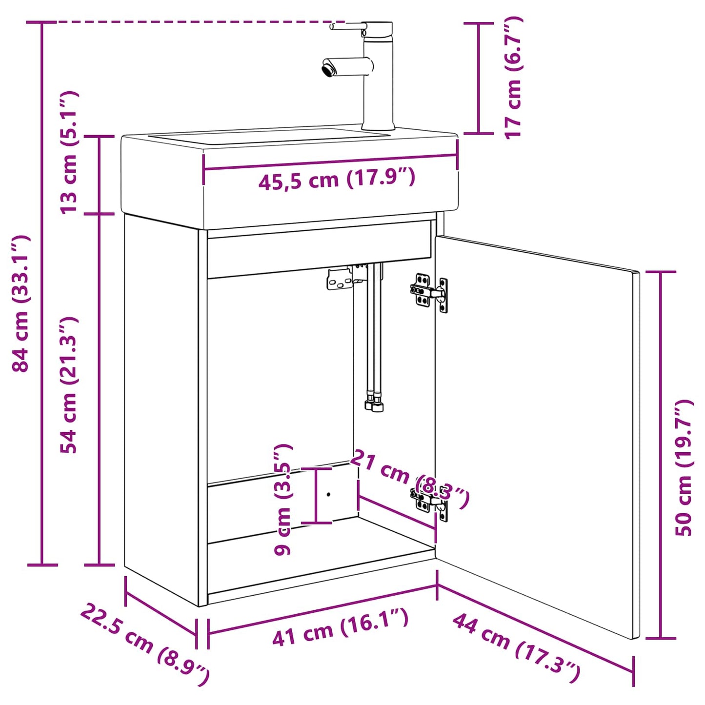 Bathroom Vanity Unit with Tap Sonoma Oak 45.5 x 22.5 x 84 cm