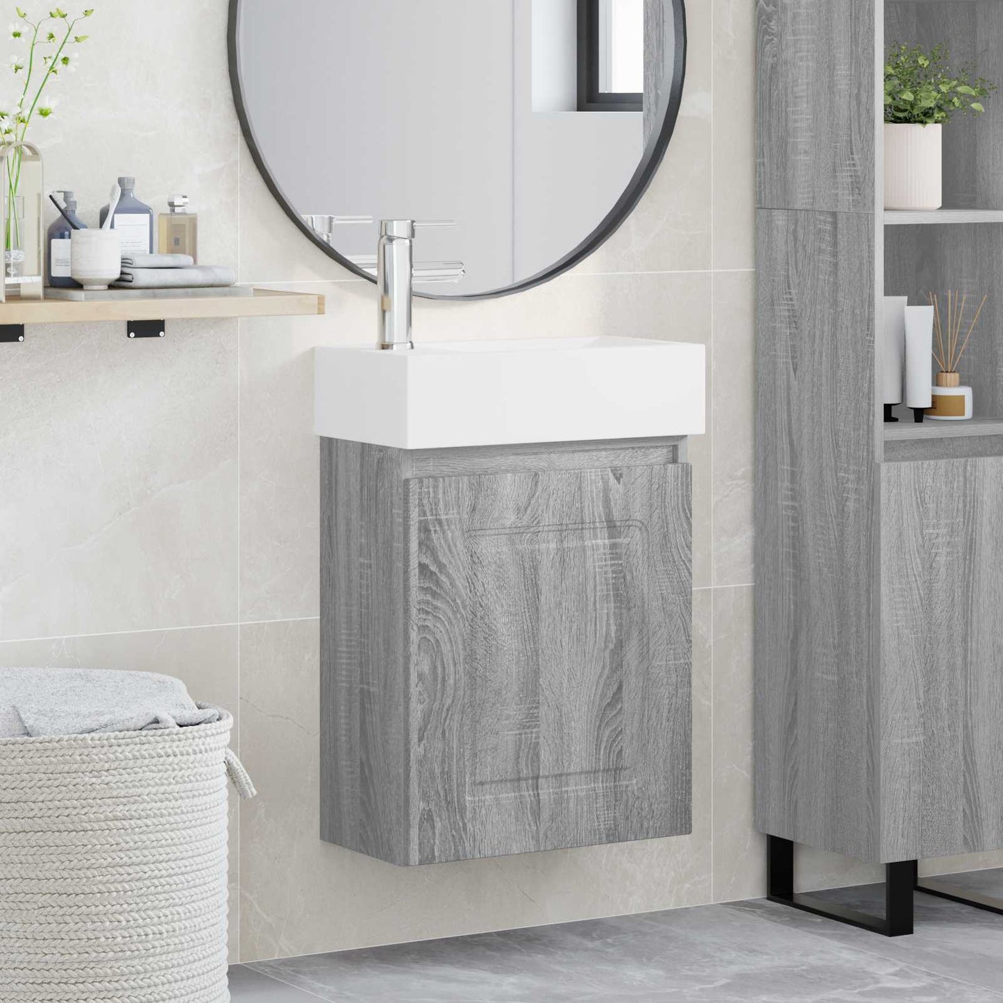 Bathroom Vanity Unit with Tap Grey Sonoma 45.5 x 22.5 x 84 cm