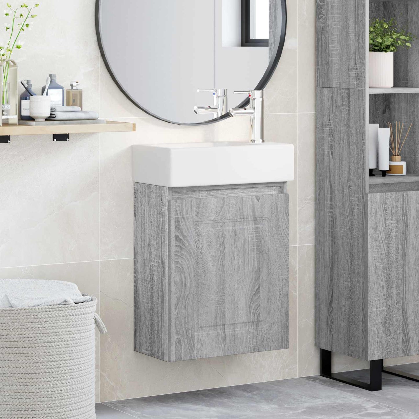 Bathroom Vanity Unit with Tap Grey Sonoma 45.5 x 22.5 x 84 cm