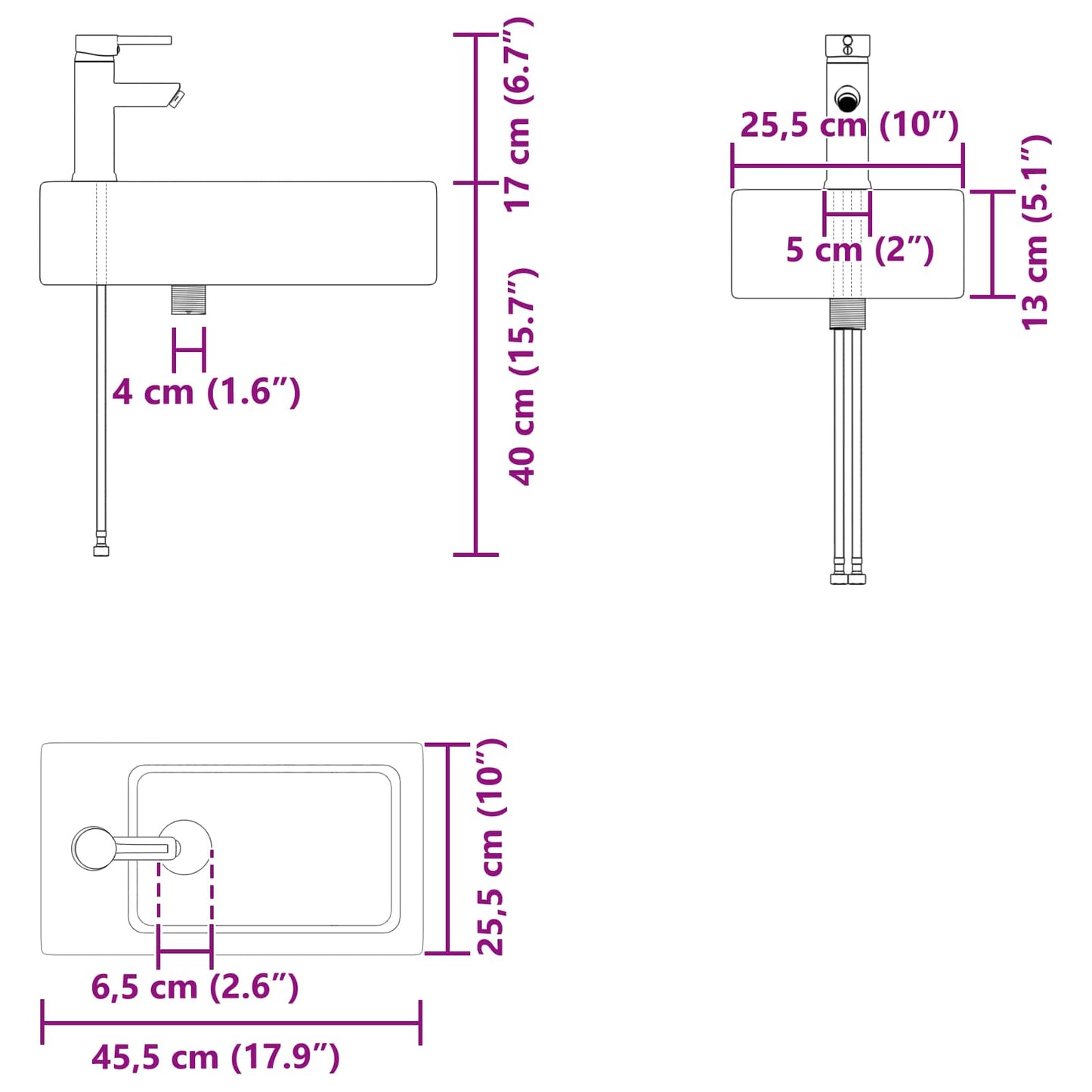 Bathroom Vanity Unit with Tap Black 45.5 x 25.5 x 84 cm