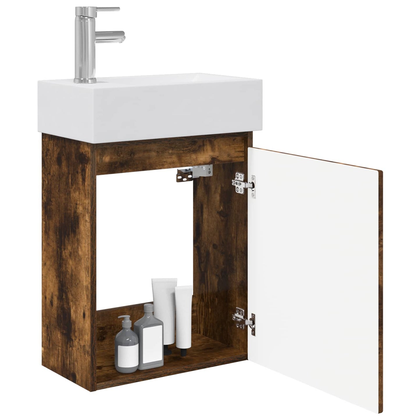 Bathroom Vanity Unit with Tap Smoked Oak 45.5 x 22.5 x 84 cm