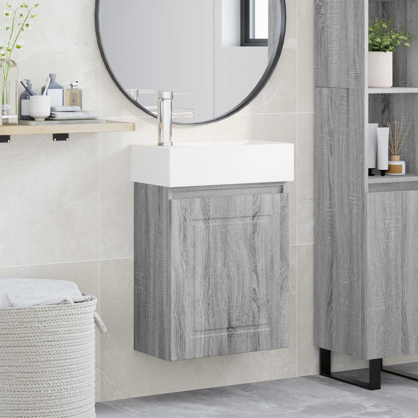 Bathroom Vanity Unit with Tap Grey Sonoma 45.5 x 22.5 x 84 cm