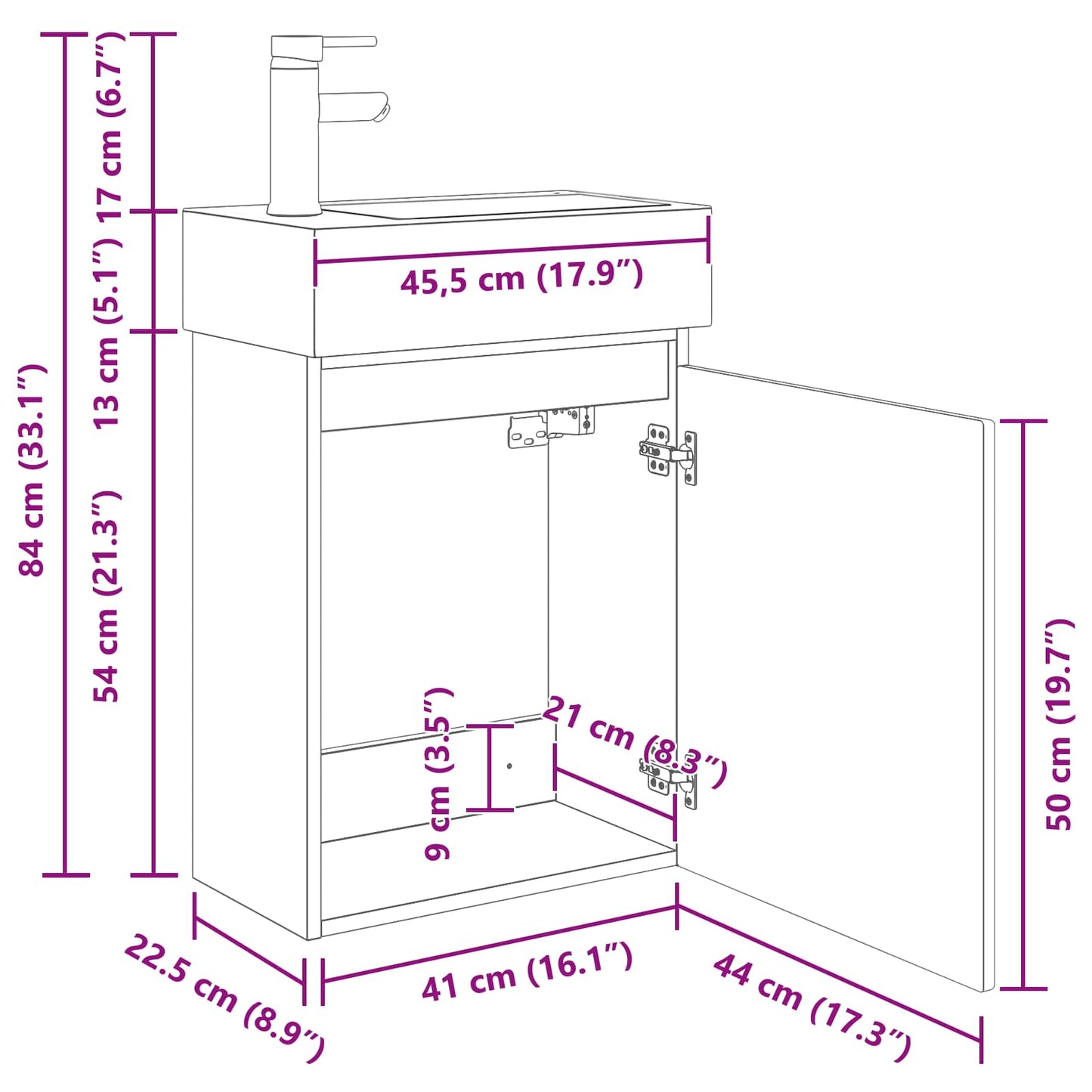 Bathroom Vanity Unit with Tap Grey Sonoma 45.5 x 22.5 x 84 cm