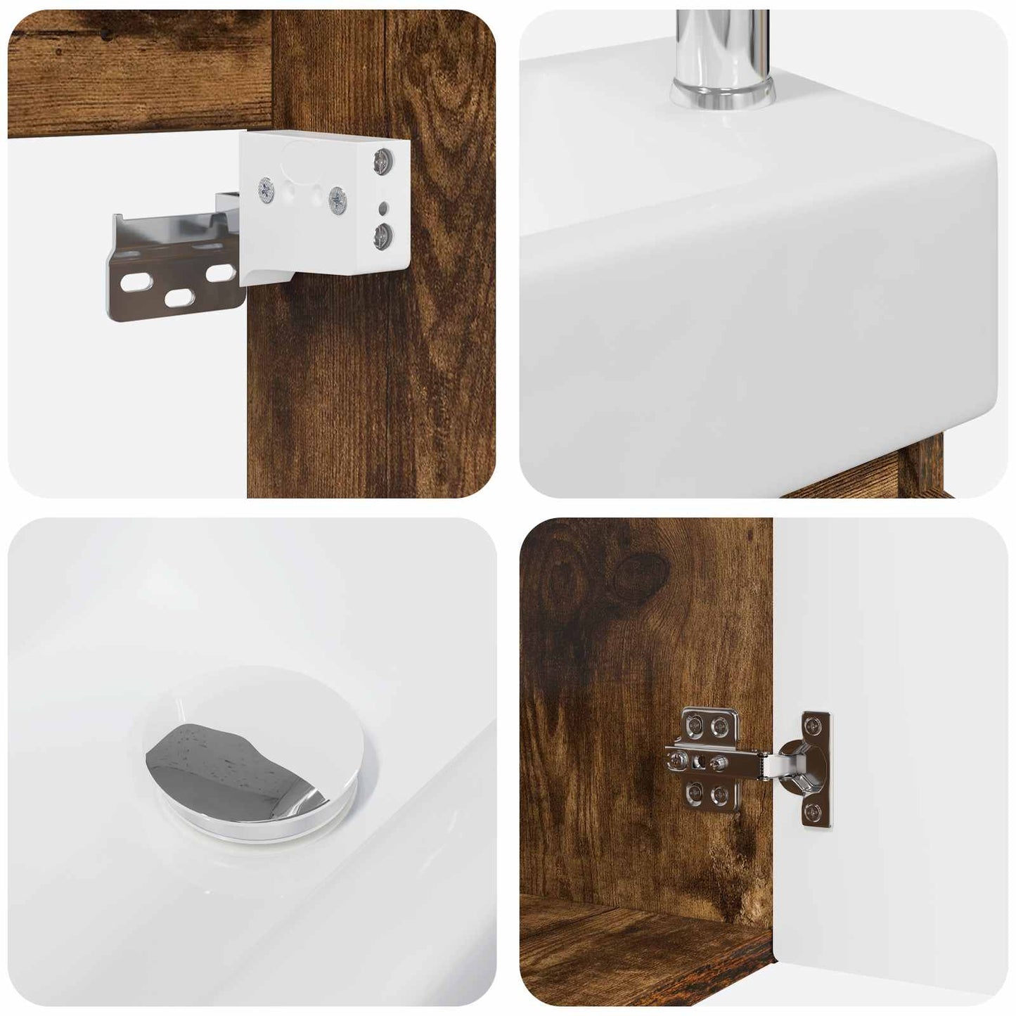 Bathroom Vanity Unit with Tap Smoked Oak 45.5 x 22.5 x 84 cm