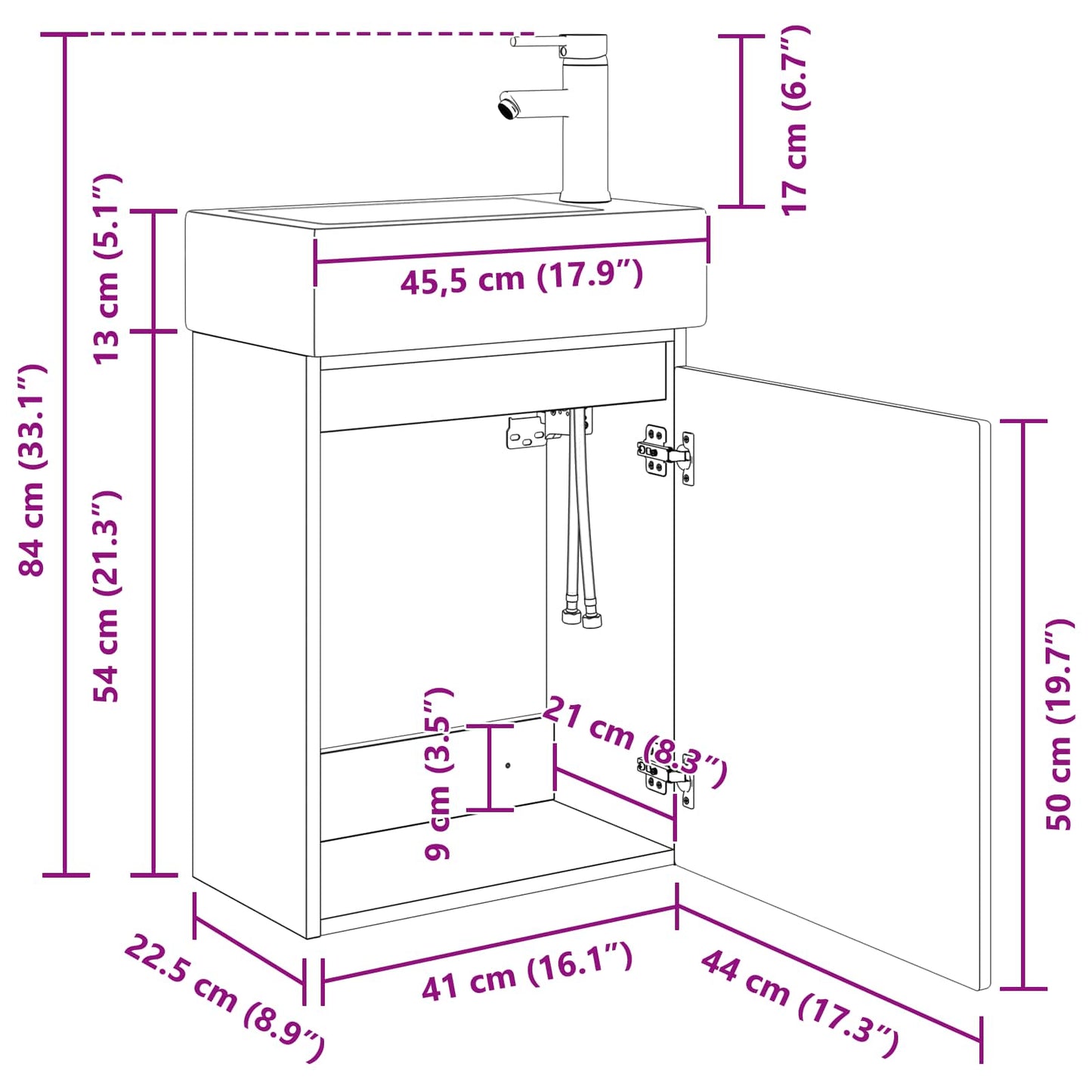 Bathroom Vanity Unit with Tap Old Wood 45.5 x 22.5 x 84 cm