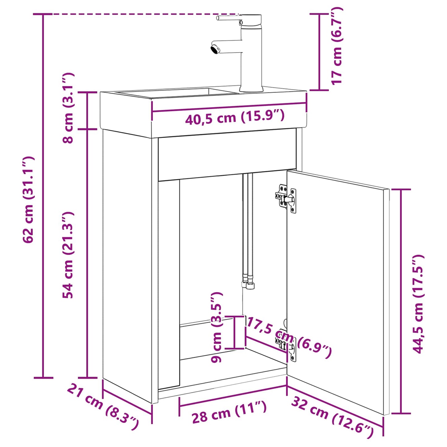 Bathroom Vanity Unit with Tap Artisan Oak 40.5 x 22.5 x 62 cm