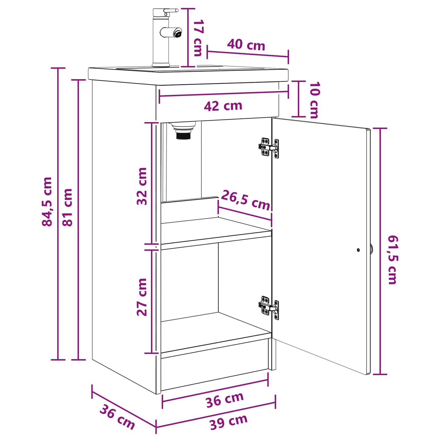 Bathroom Vanity with Sink White 42 x 40 x 84.5 cm