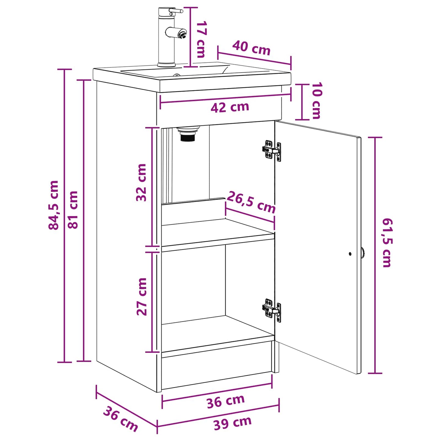 Bathroom Vanity with Sink Concrete Grey 42 x 40 x 84.5 cm