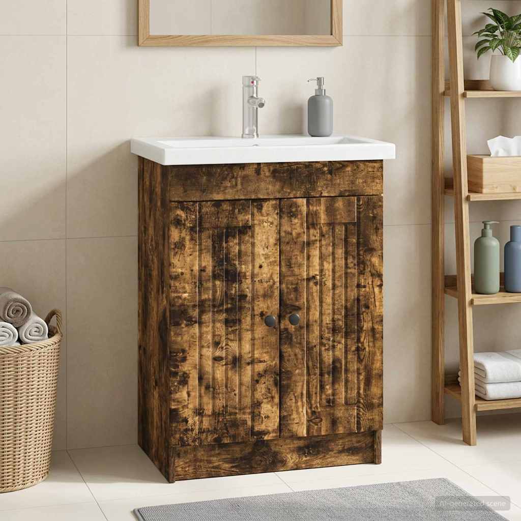 Bathroom under Sink Cabinet Smoked Oak 56 x 37.5 x 81 cm