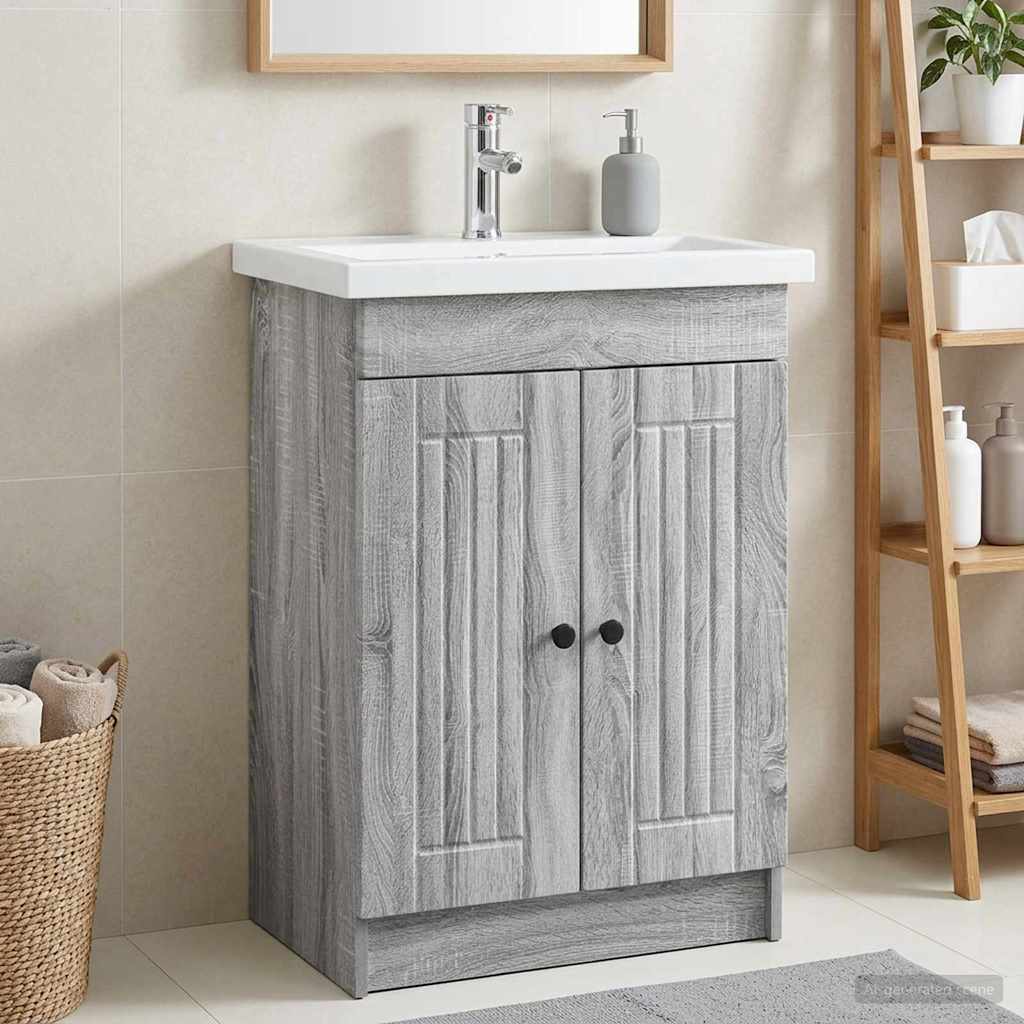 Bathroom under Sink Cabinet Grey Sonoma 56 x 37.5 x 81 cm
