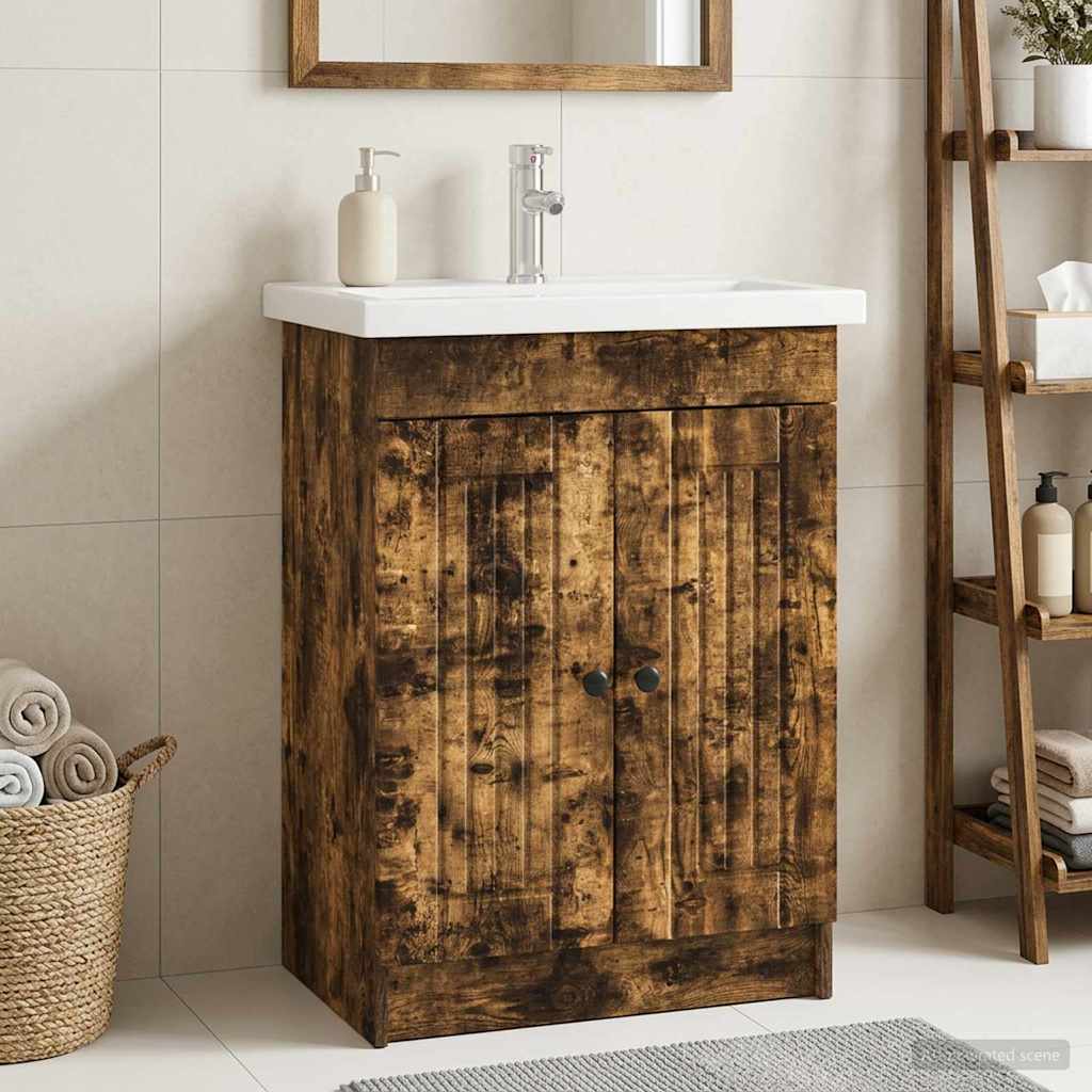 Bathroom under Sink Cabinet Smoked Oak 78.5 x 37.5 x 81 cm