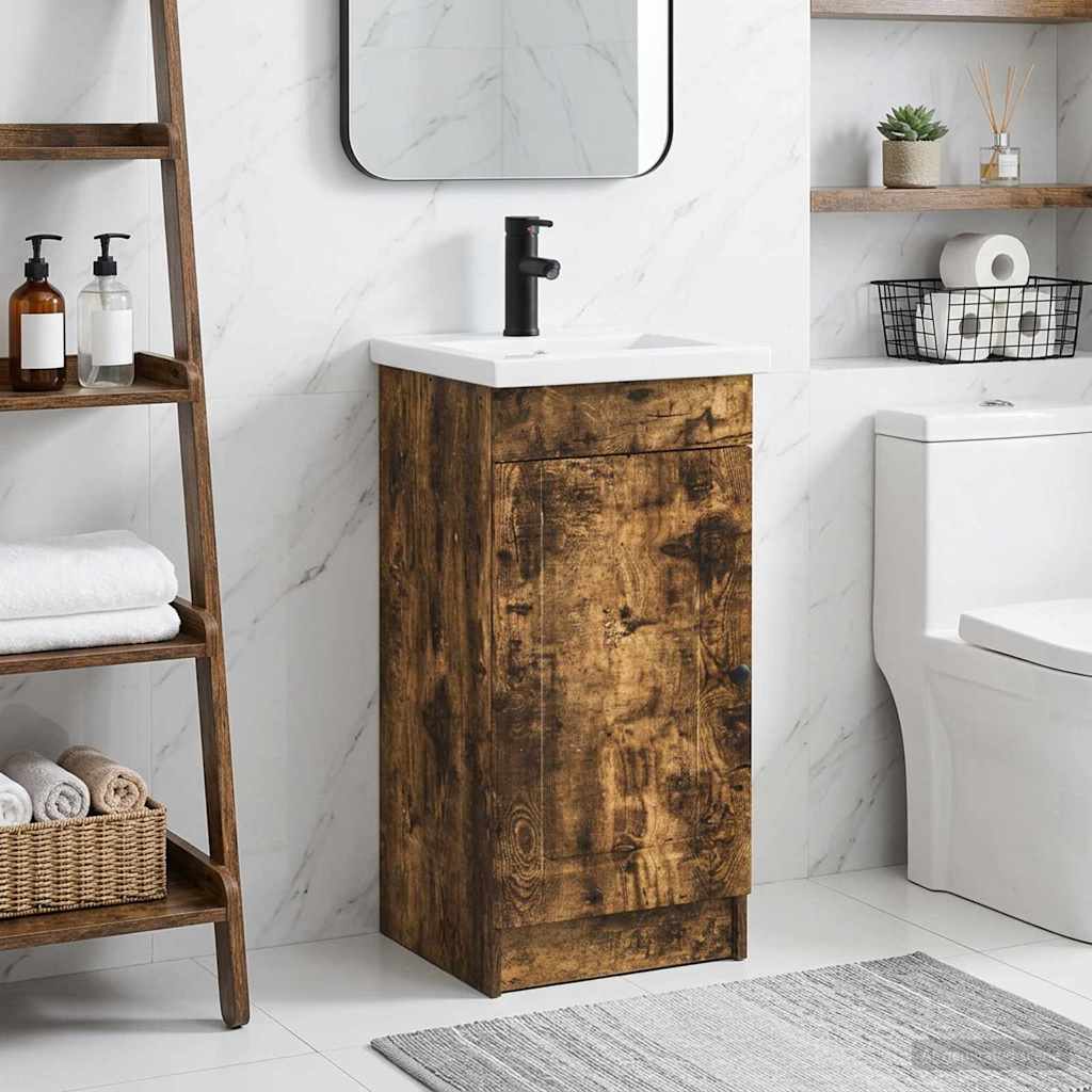 Bathroom Vanity with Sink Smoked Oak 42 x 40 x 84.5 cm