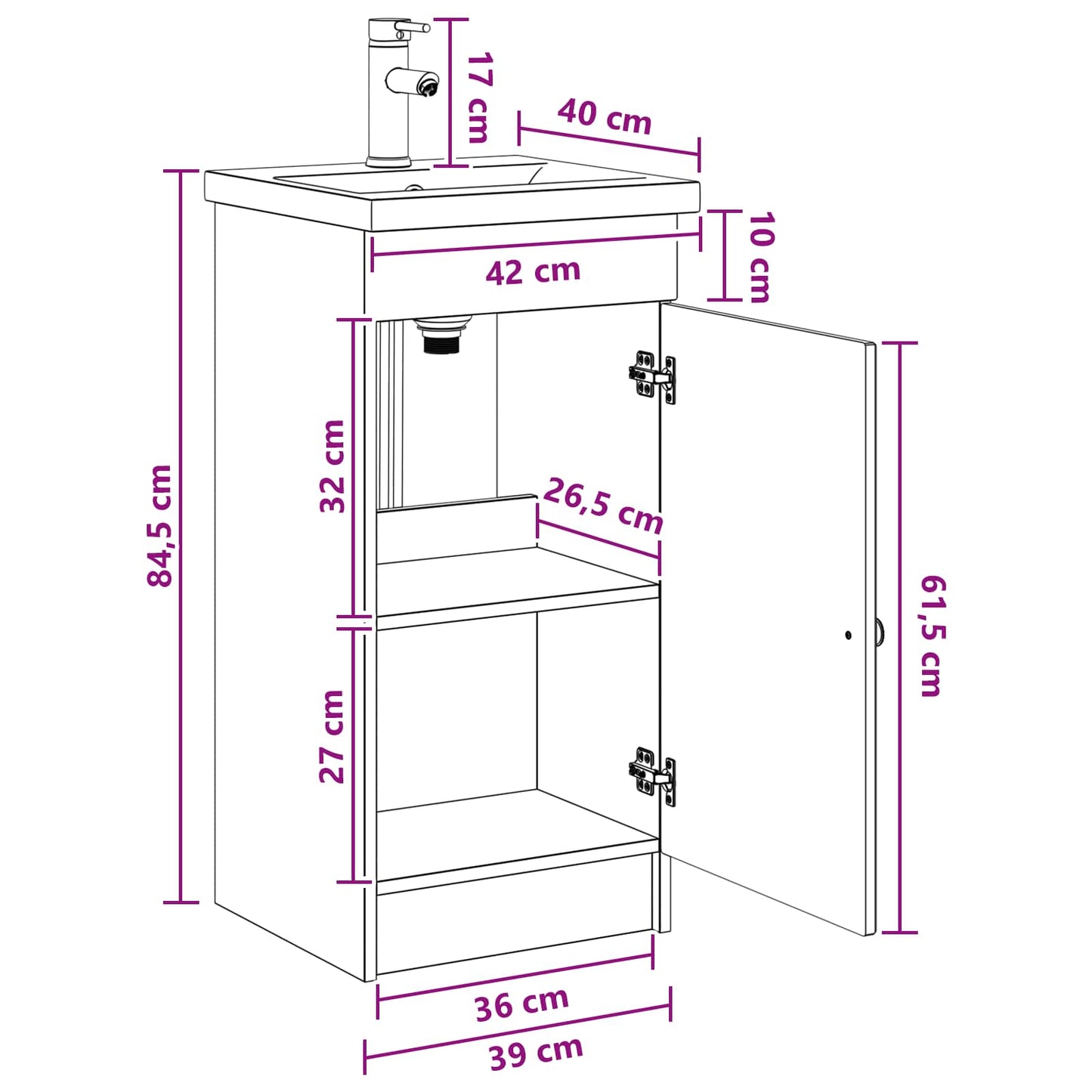 Bathroom Vanity with Sink Grey Sonoma 42 x 40 x 84.5 cm