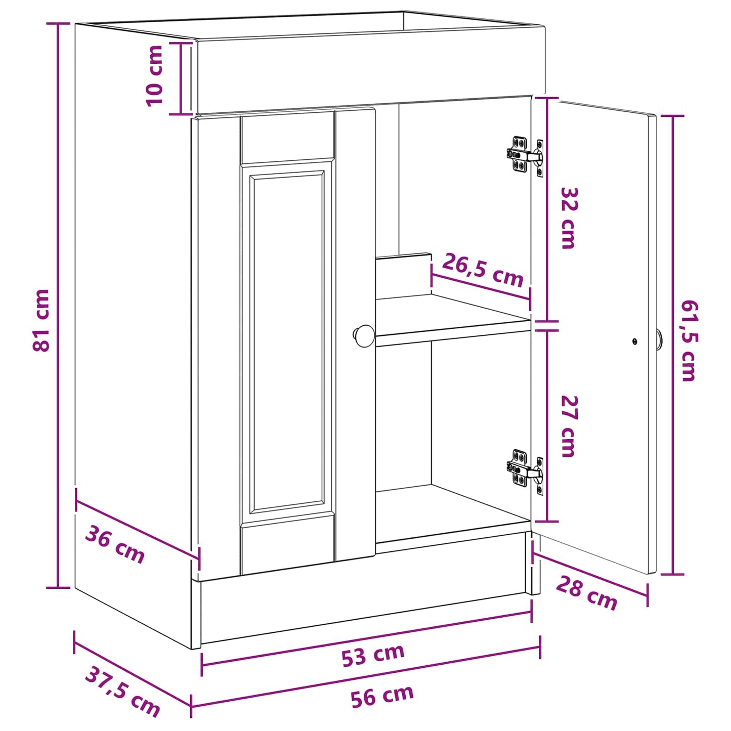 Bathroom under Sink Cabinet Old Wood 56 x 37.5 x 81 cm