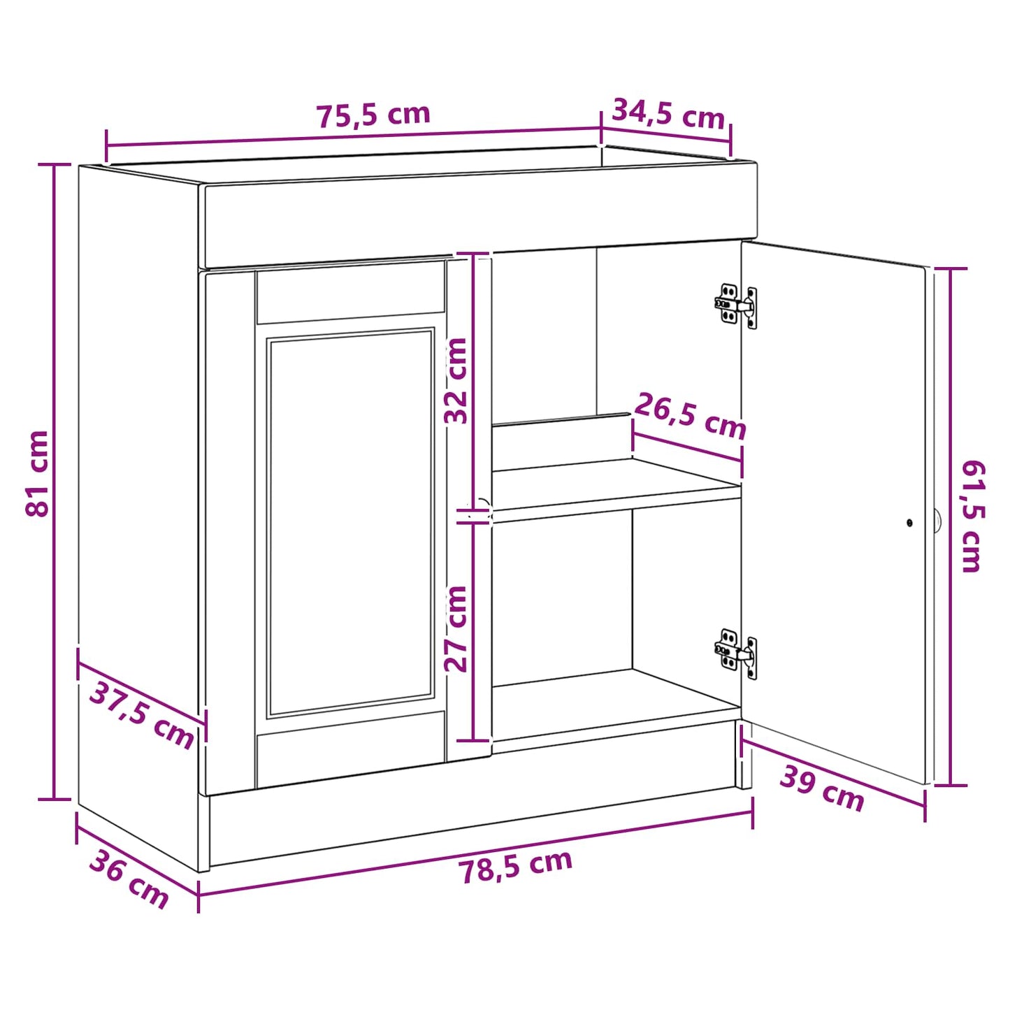 Bathroom under Sink Cabinet Concrete Grey 78.5 x 37.5 x 81 cm