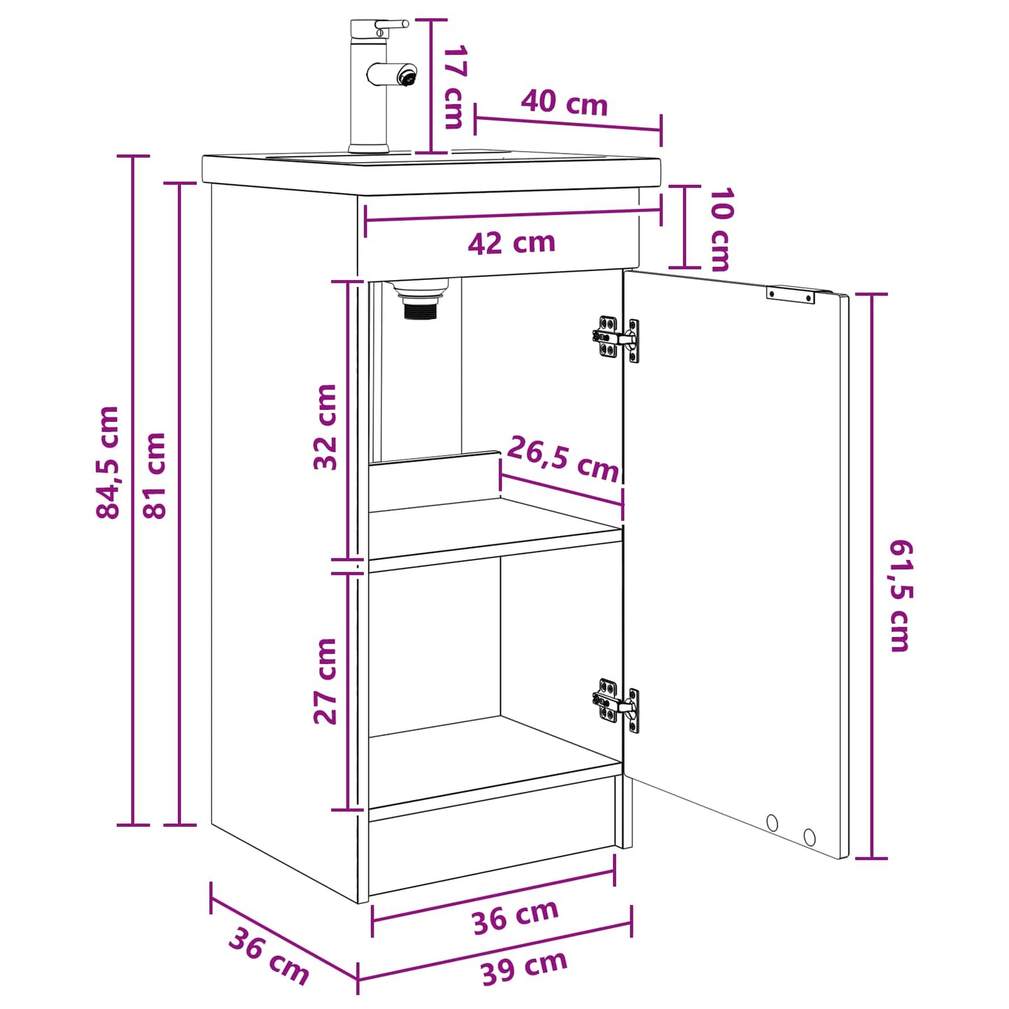 Bathroom Vanity with Sink Grey Sonoma 42 x 40 x 84.5 cm