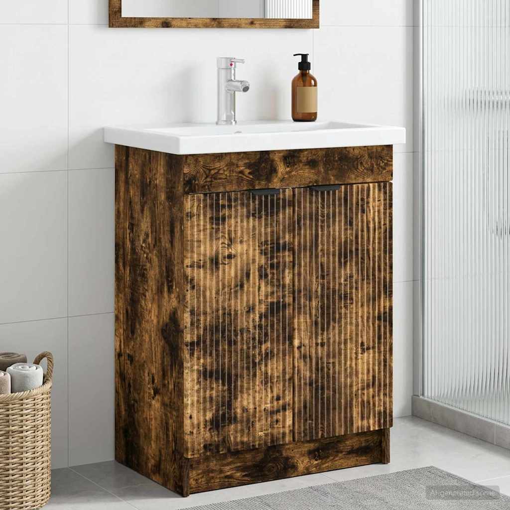 Bathroom under Sink Cabinet Smoked Oak 56 x 37.5 x 81 cm