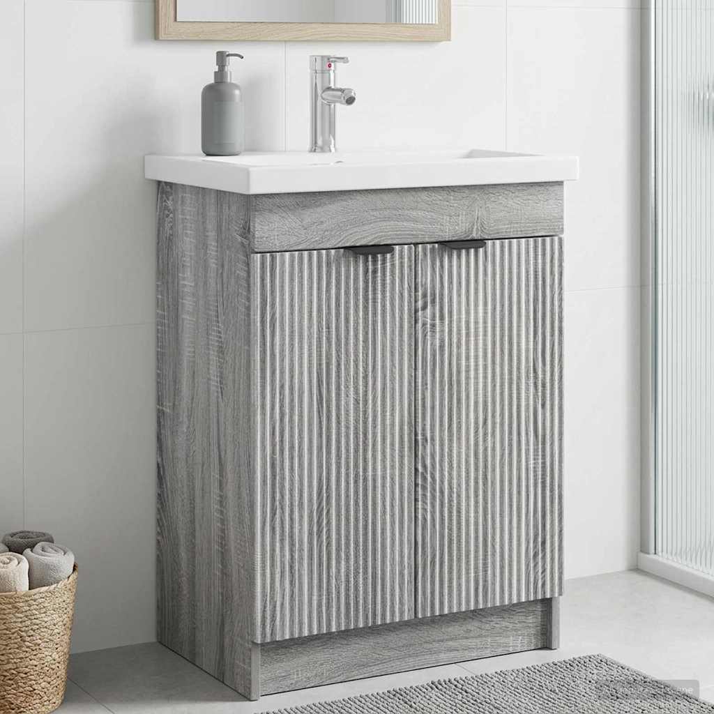 Bathroom under Sink Cabinet Grey Sonoma 56 x 37.5 x 81 cm