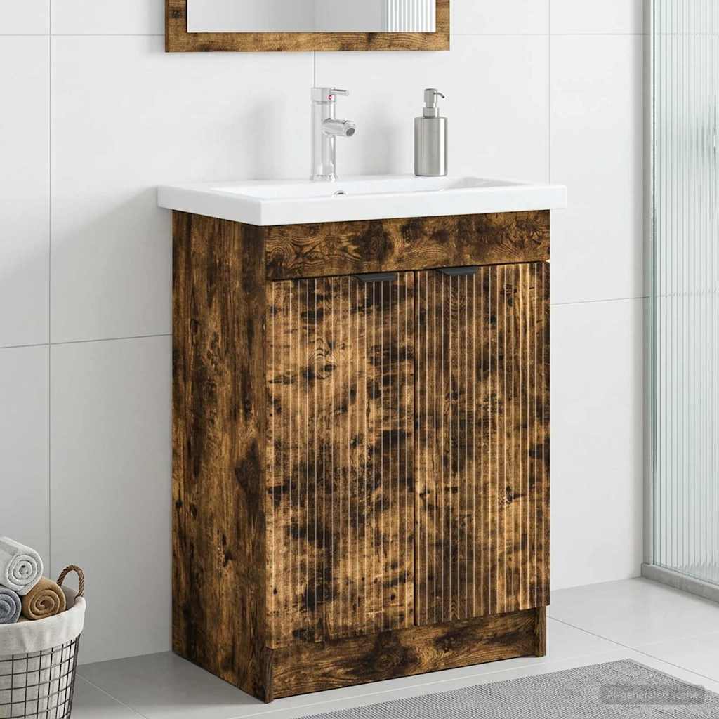 Bathroom under Sink Cabinet Smoked Oak 78.5 x 37.5 x 81 cm