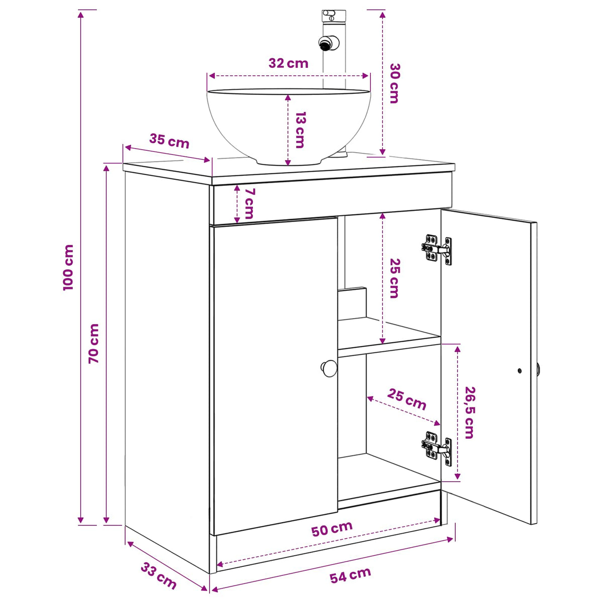 Bathroom Sink Cabinet Smoked Oak 54 x 35 x 100 cm