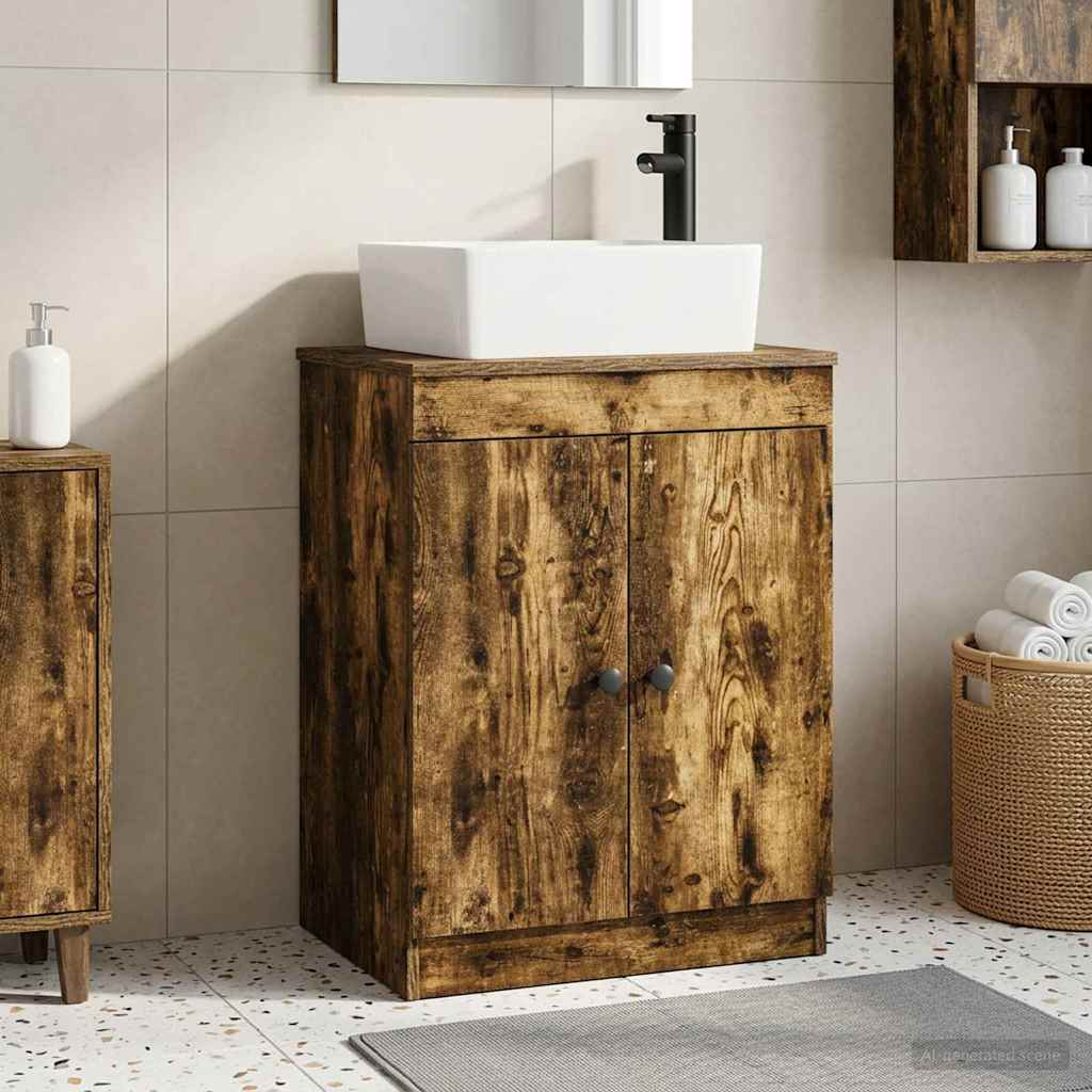 Bathroom Vanity with Sink Smoked Oak 54 x 35 x 83 cm