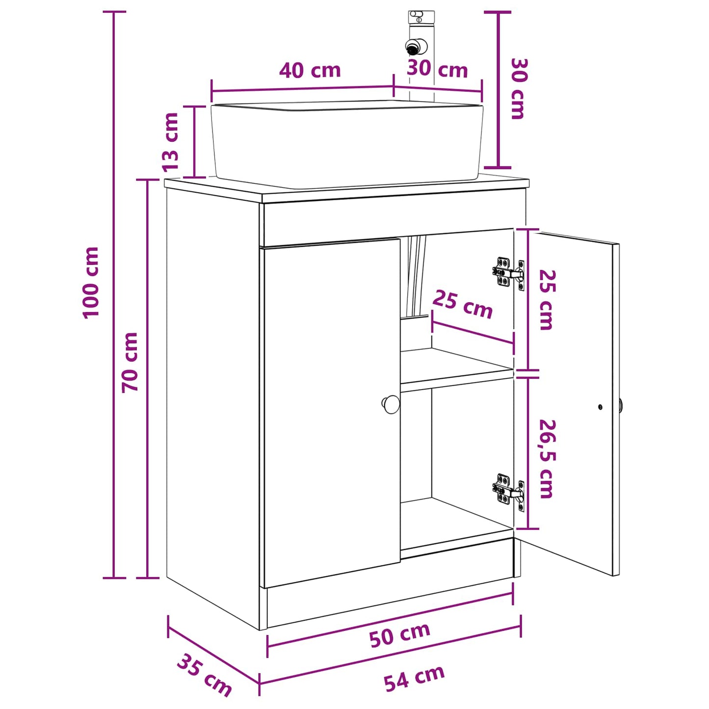 Bathroom Vanity with Sink Grey Sonoma 54 x 35 x 83 cm