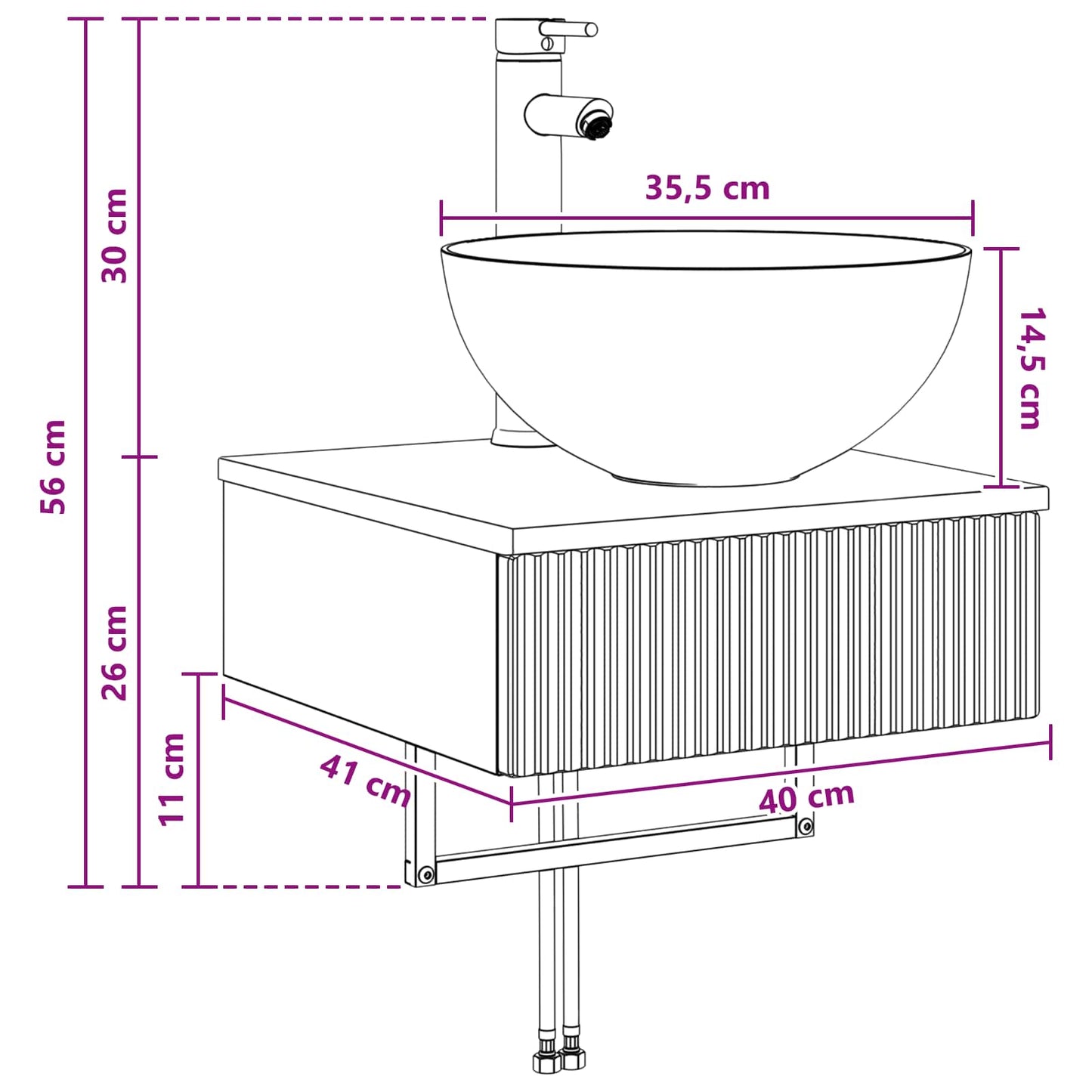 Wall-Mounted Wash Basin Grey Sonoma 40 x 41 x 40.5 cm