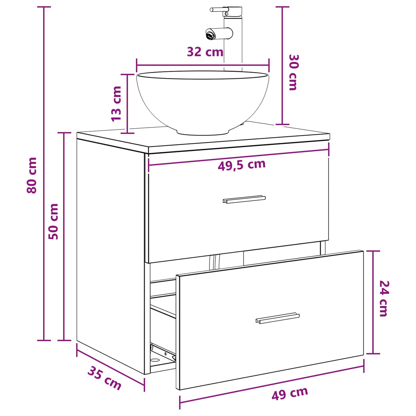 Wall-Mounted Sink Vanity Black Oak 49.5 x 35 x 63 cm