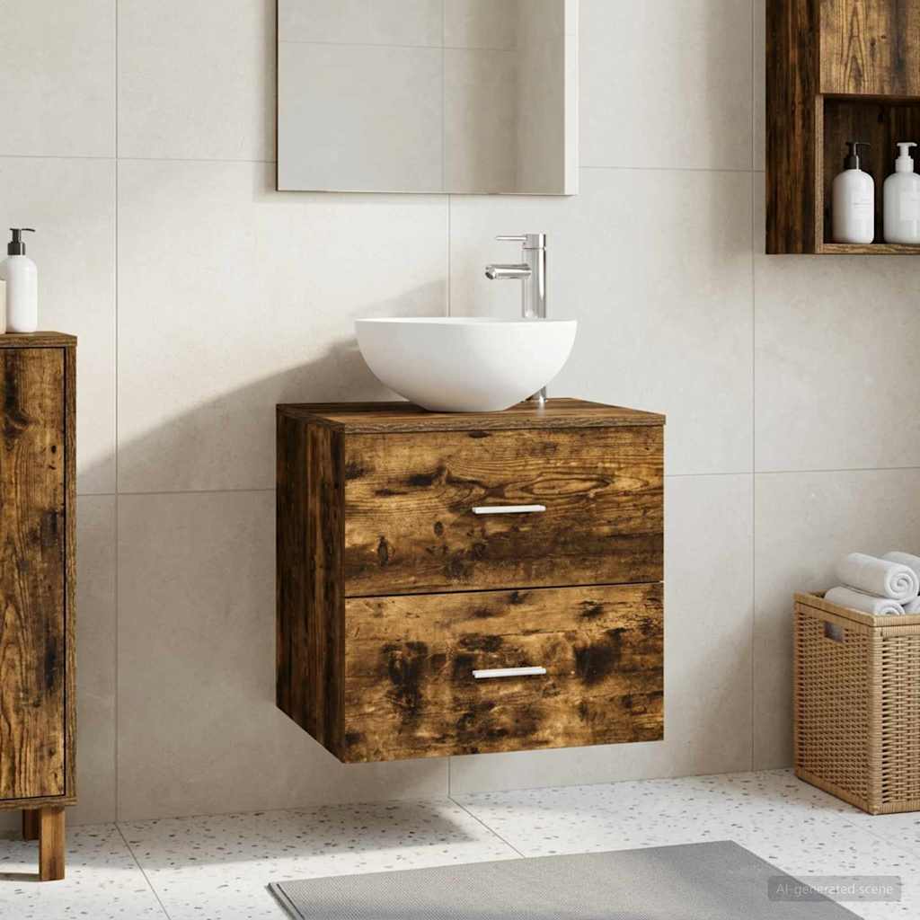 Wall-Mounted Sink Vanity Smoked Oak 49.5 x 35 x 63 cm
