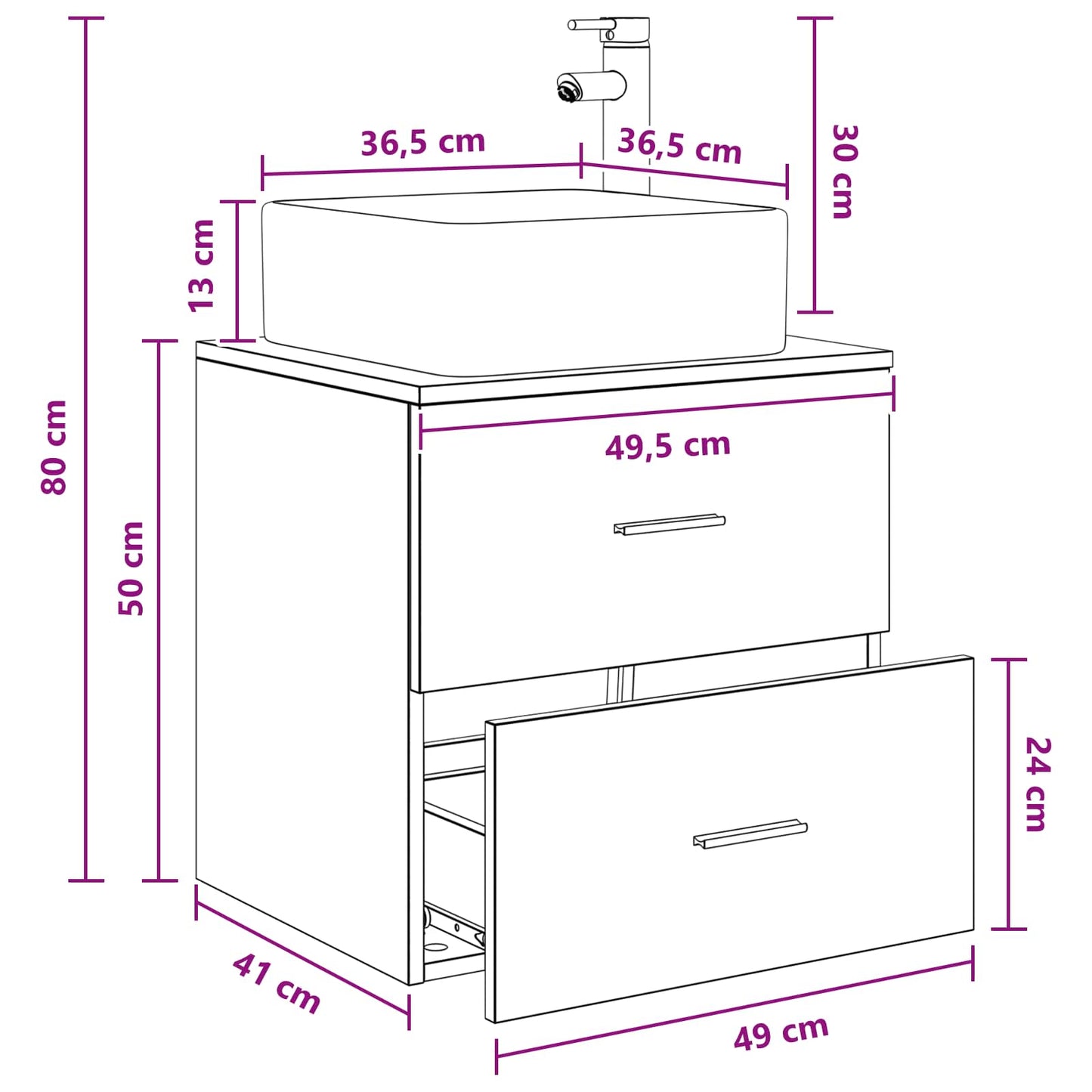 Wall-Mounted Sink Vanity Concrete Grey 49.5 x 41 x 63 cm