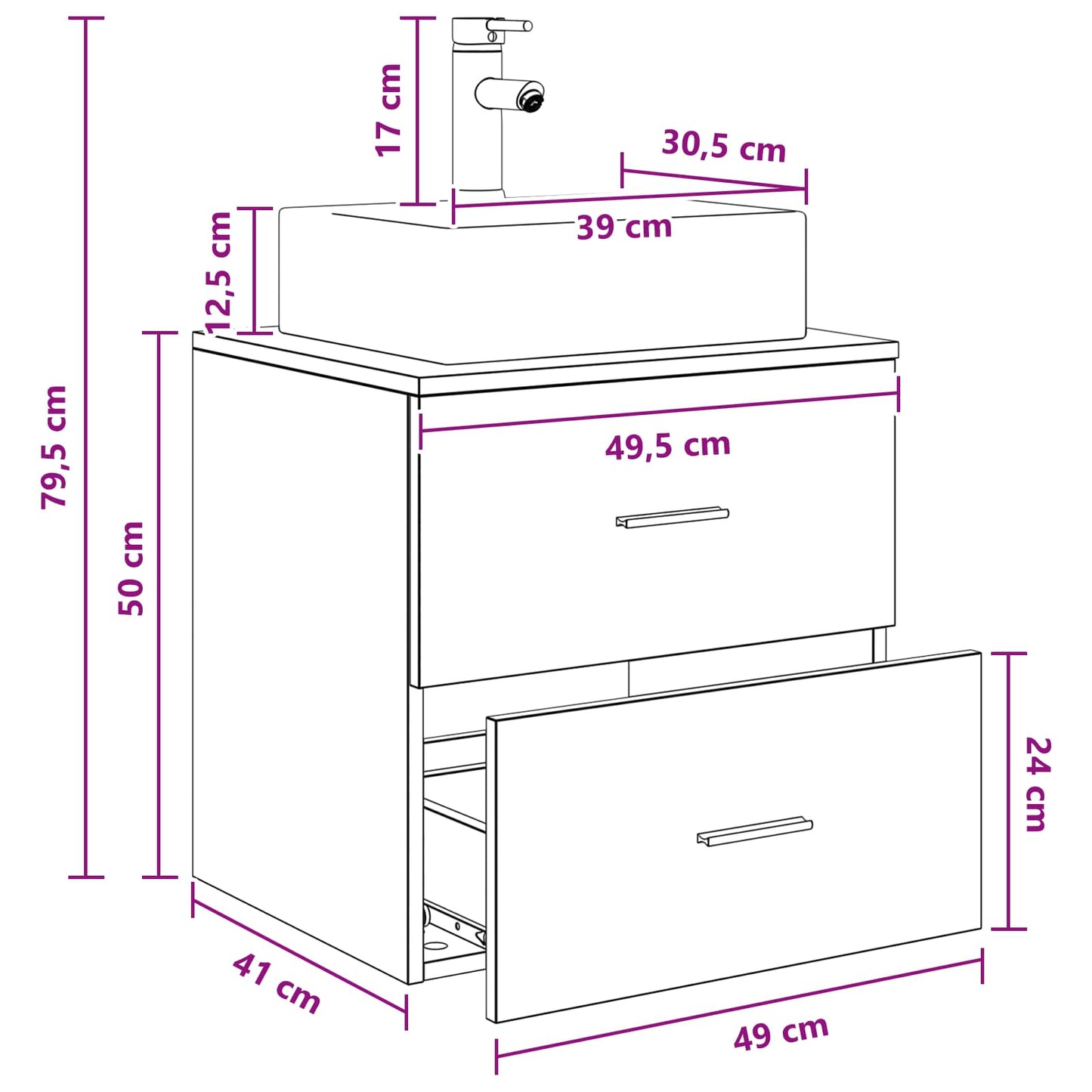 Wall-Mounted Sink Vanity Smoked Oak 49.5 x 41 x 62.5 cm