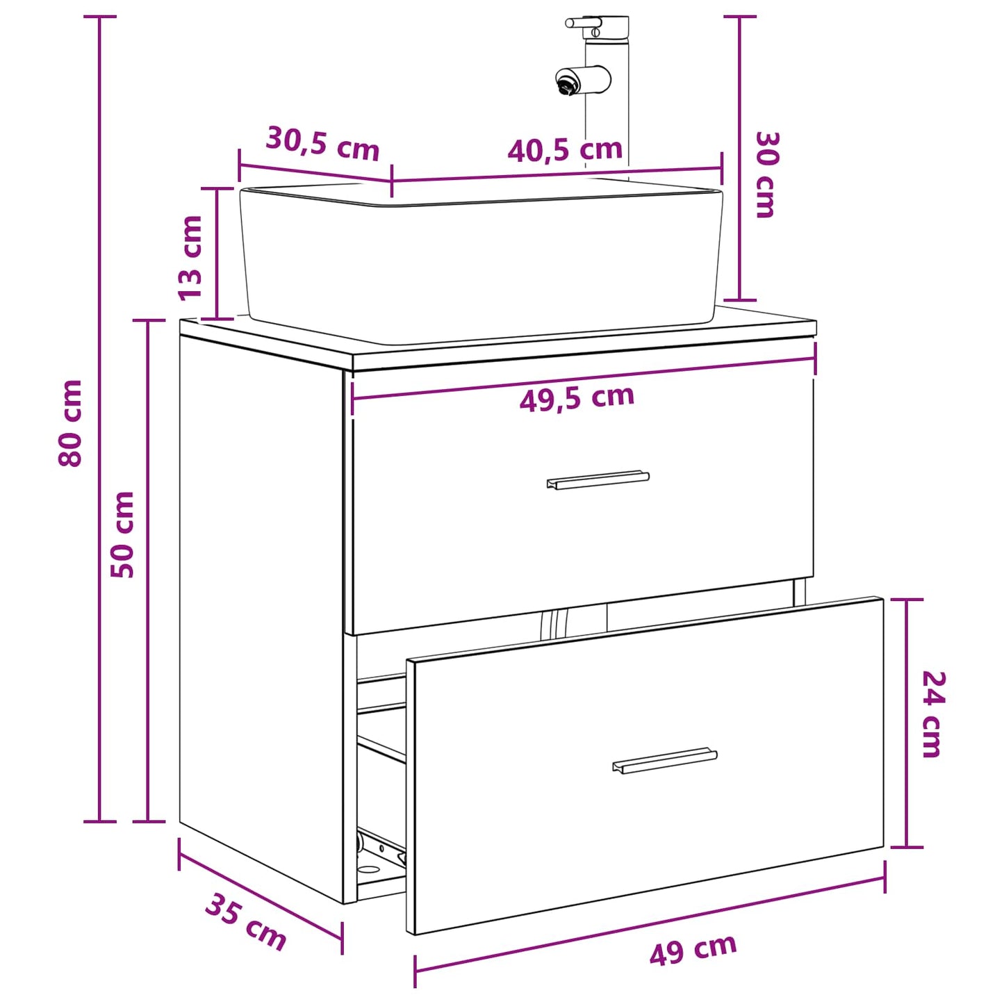 Wall-Mounted Sink Vanity White 53 x 34.5 x 63 cm