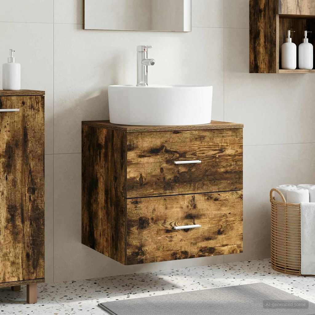 Wall-Mounted Sink Vanity Smoked Oak 49.5 x 44.5 x 65 cm