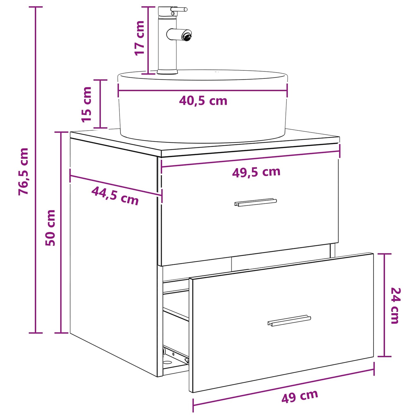 Wall-Mounted Sink Vanity Smoked Oak 49.5 x 44.5 x 65 cm