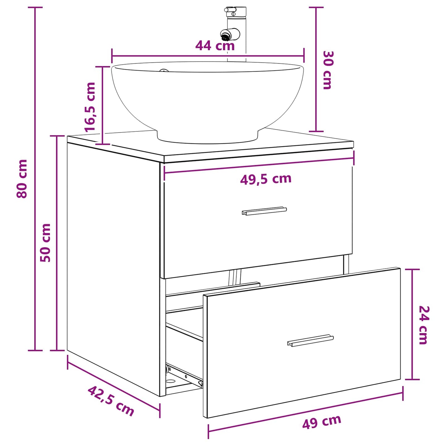 Wall-Mounted Sink Vanity Concrete Grey 49.5 x 44.5 x 66.5 cm