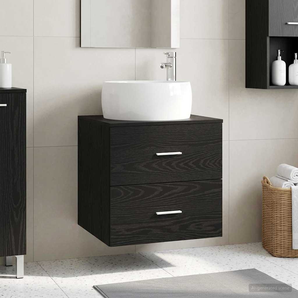 Wall-Mounted Sink Vanity Black Oak 49.5 x 44.5 x 66 cm