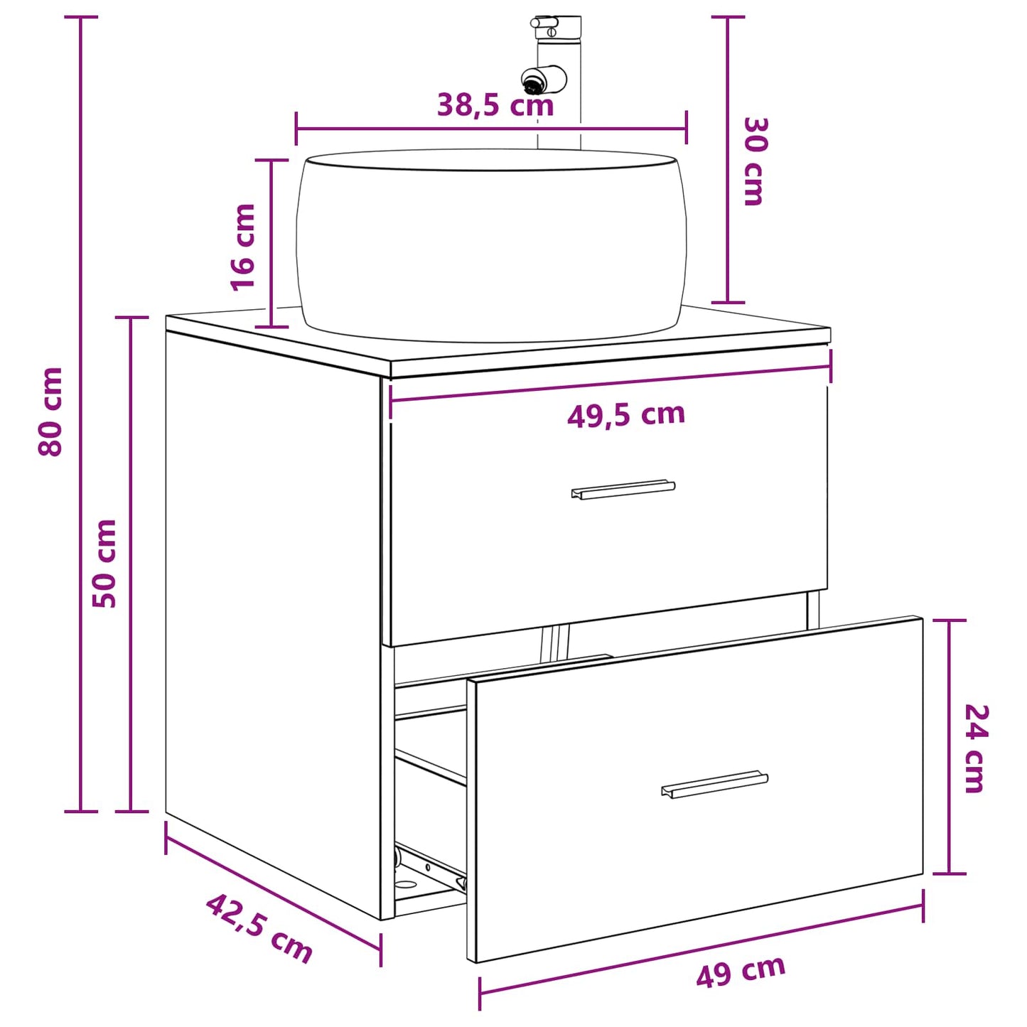 Wall-Mounted Sink Vanity Black Oak 49.5 x 44.5 x 66 cm