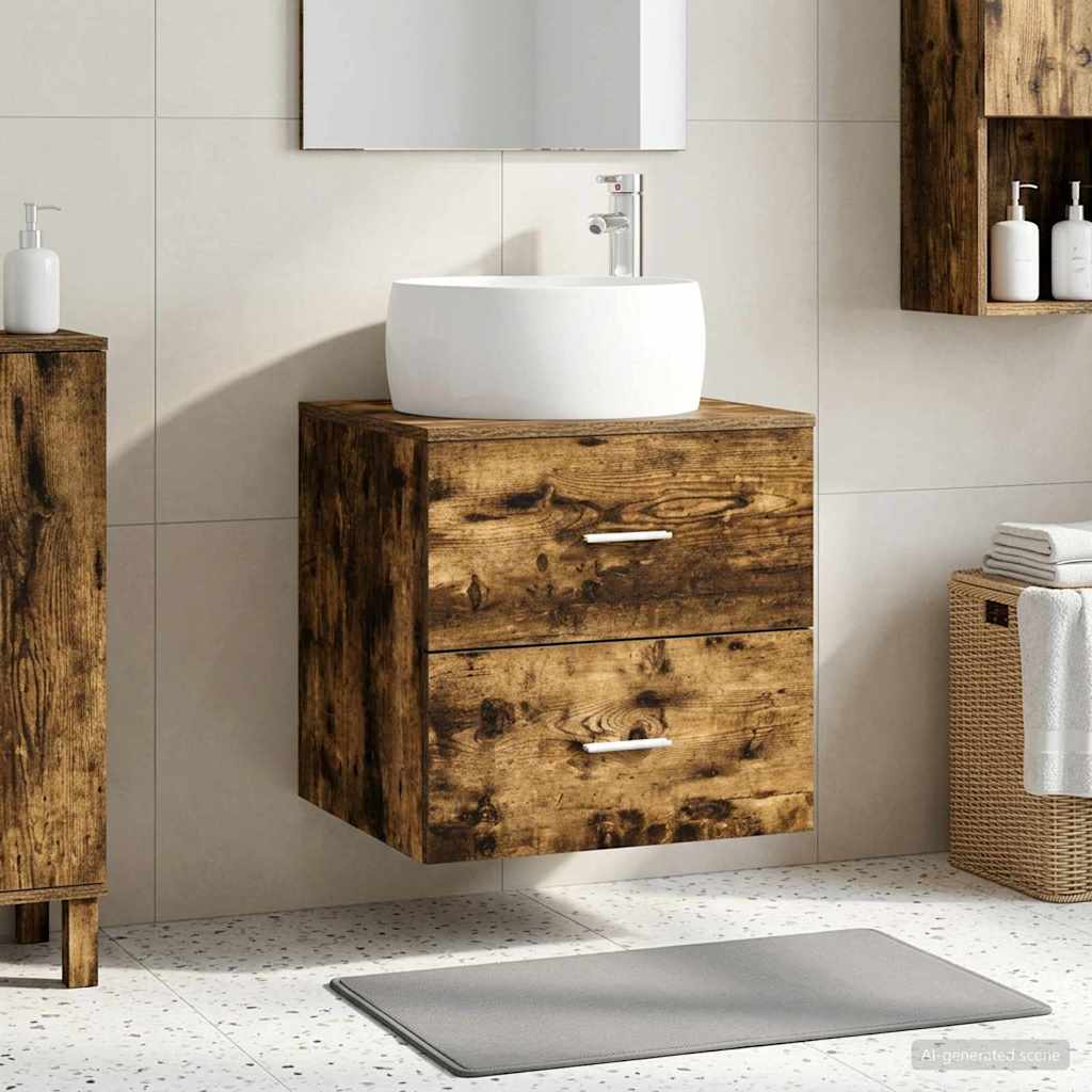 Wall-Mounted Sink Vanity Smoked Oak 49.5 x 44.5 x 66 cm