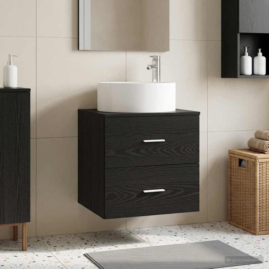 Wall-Mounted Sink Vanity Black Oak 49.5 x 44.5 x 65.5 cm